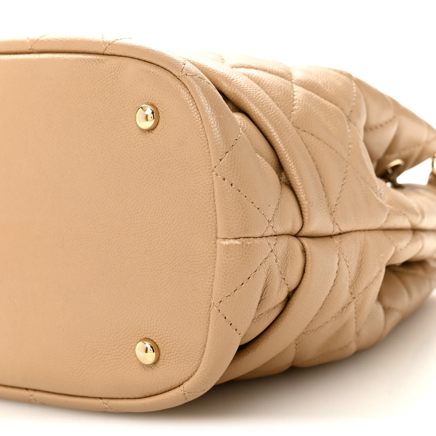 Caviar Quilted Large Rolled Up Bucket Drawstring Bag Beige - Image 10