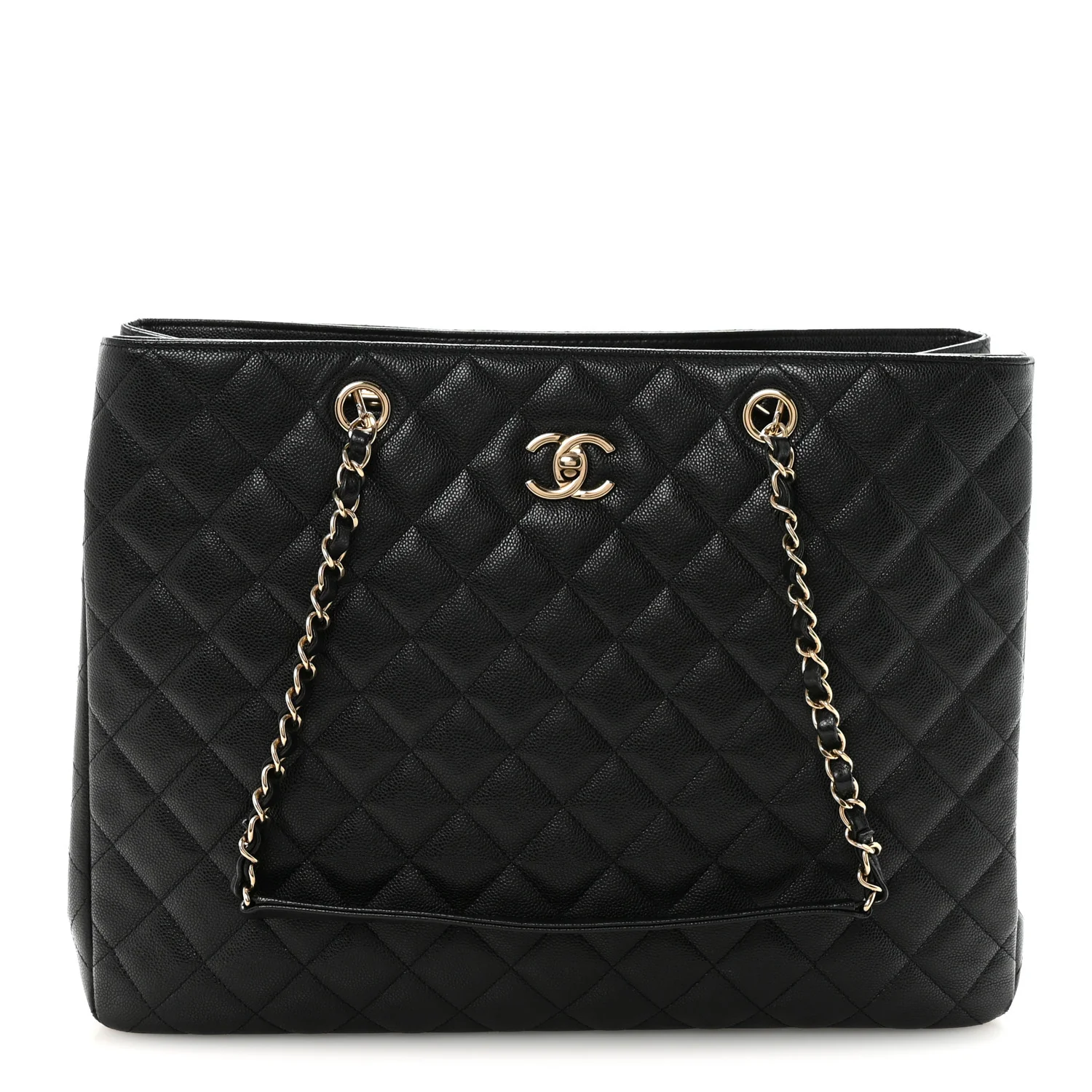 Caviar Quilted Large Shopping Tote Black