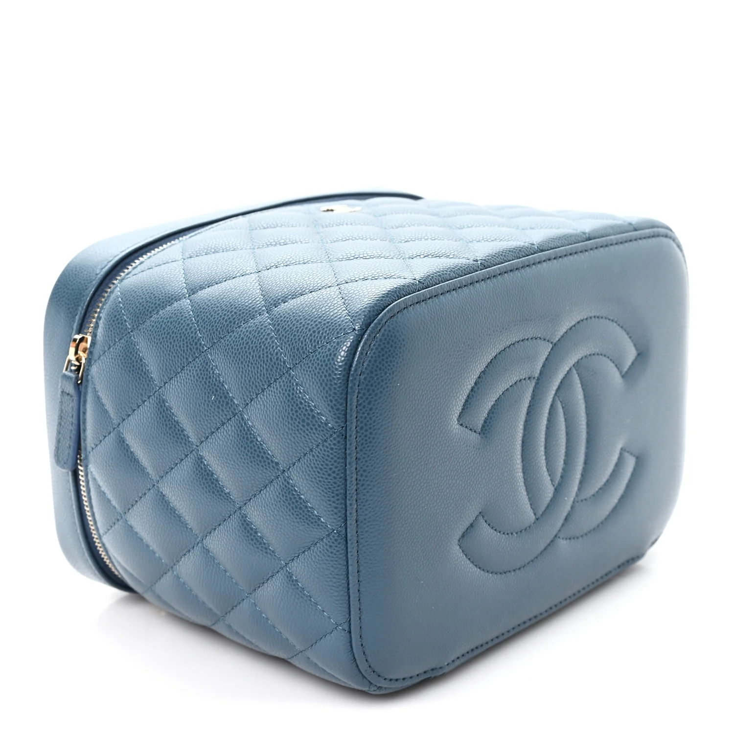 Caviar Quilted Large Vanity Pouch Blue - Image 4