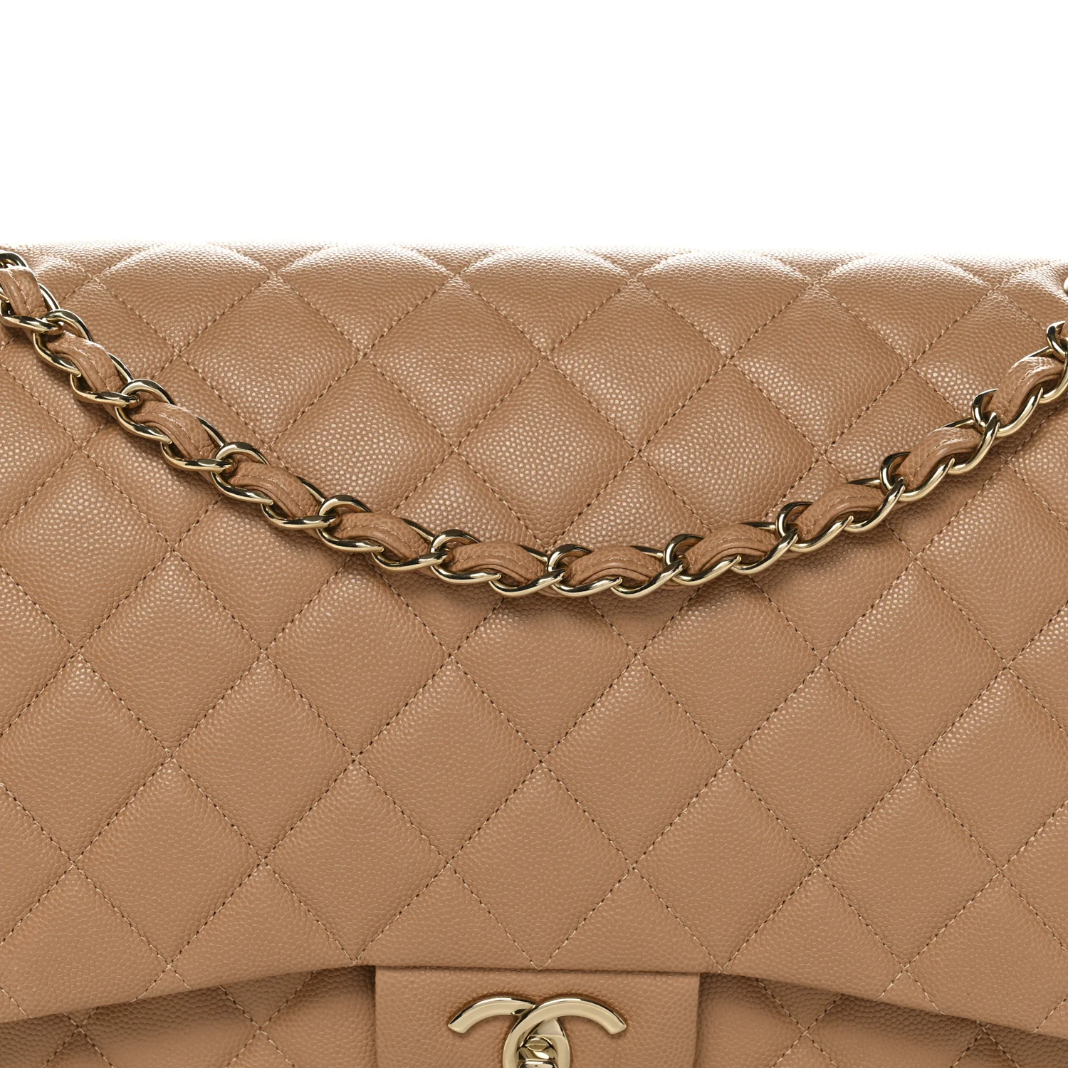 Caviar Quilted Maxi Double Flap Dark Beige - Image 5