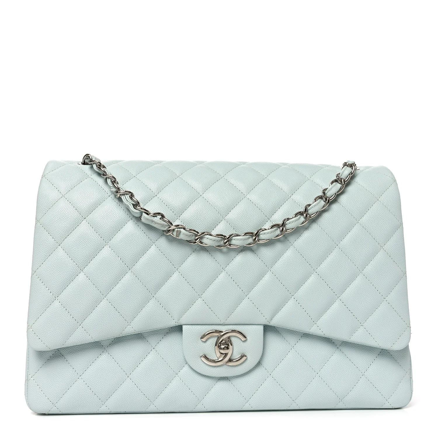 Caviar Quilted Maxi Double Flap Light Blue