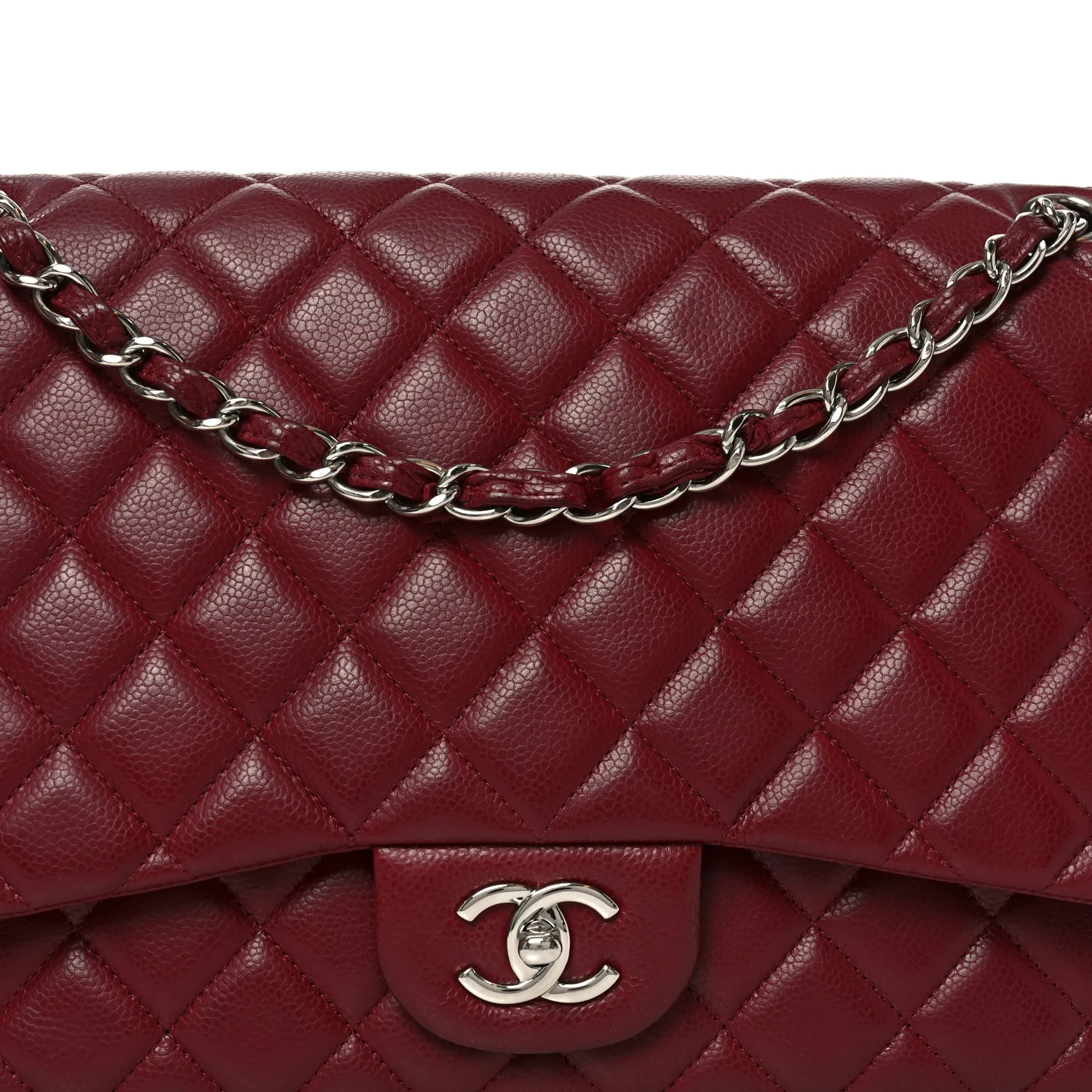 Caviar Quilted Maxi Single Flap Dark Red - Image 8