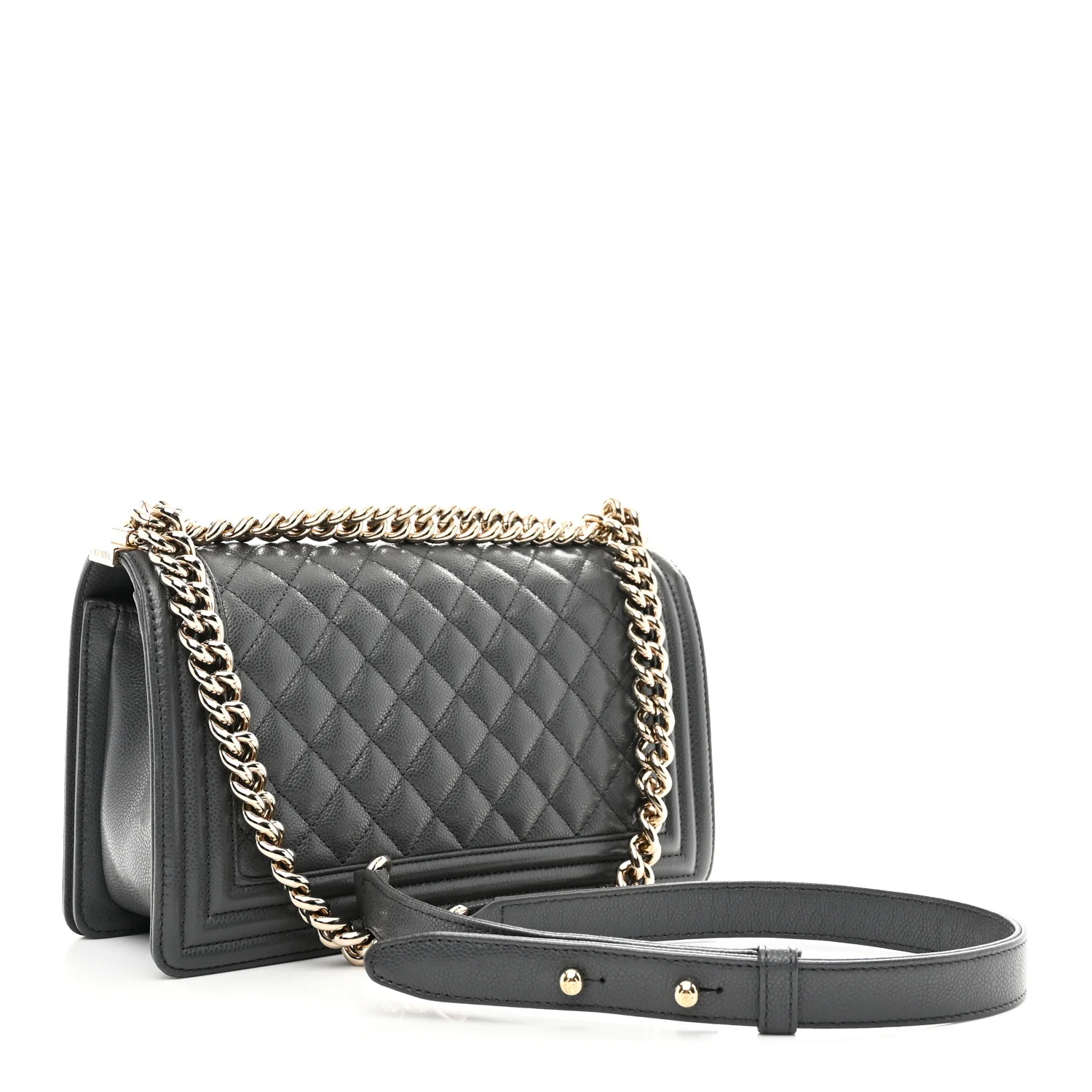 Caviar Quilted Medium Boy Flap Dark Grey - Image 3