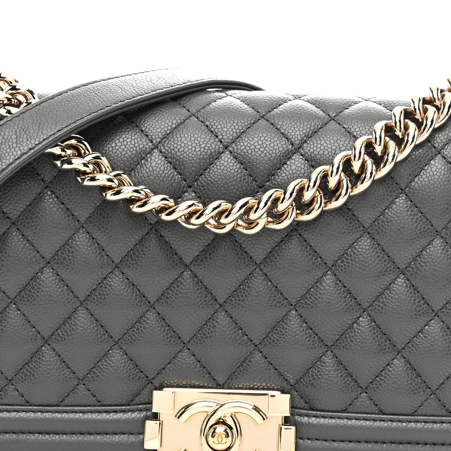 Caviar Quilted Medium Boy Flap Dark Grey - Image 8