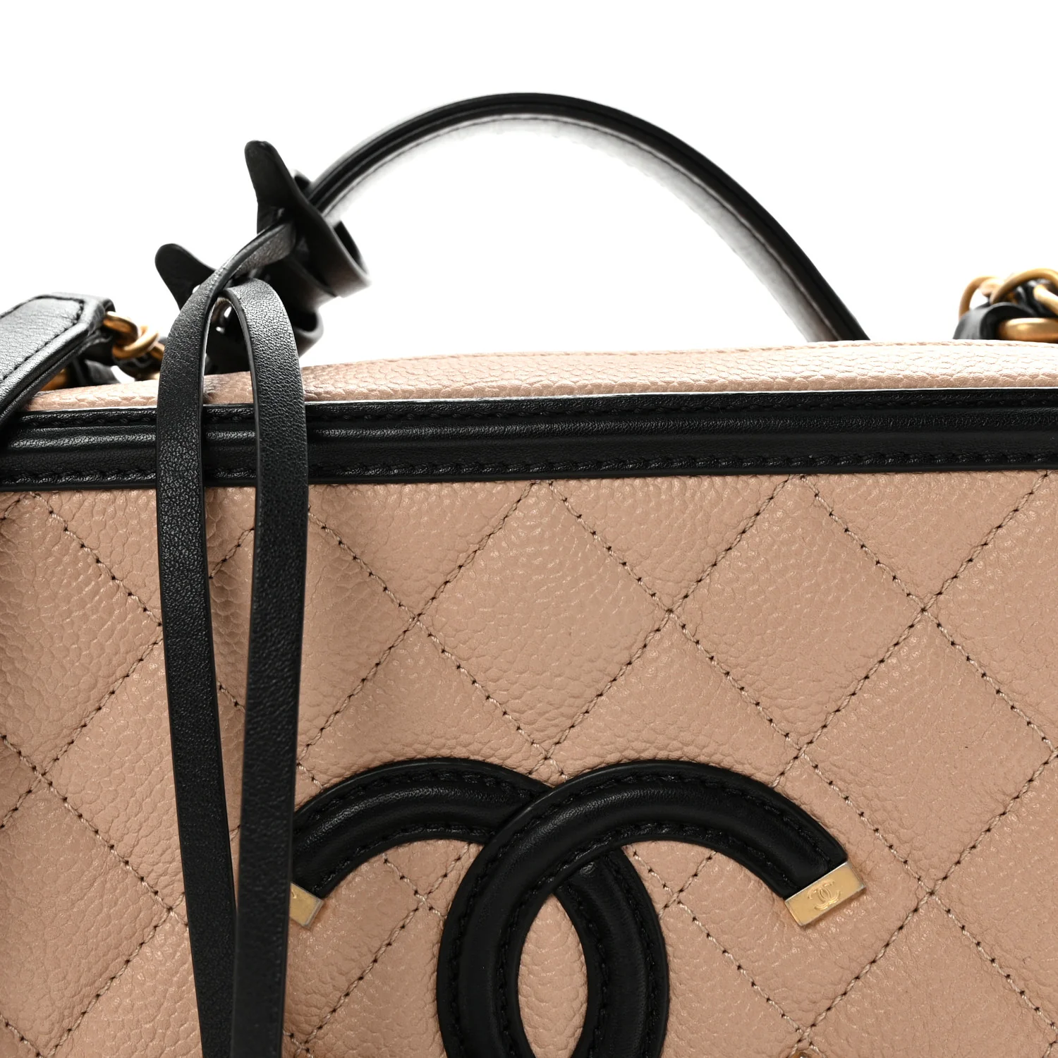 Caviar Quilted Medium CC Filigree Vanity Case Beige Black - Image 8