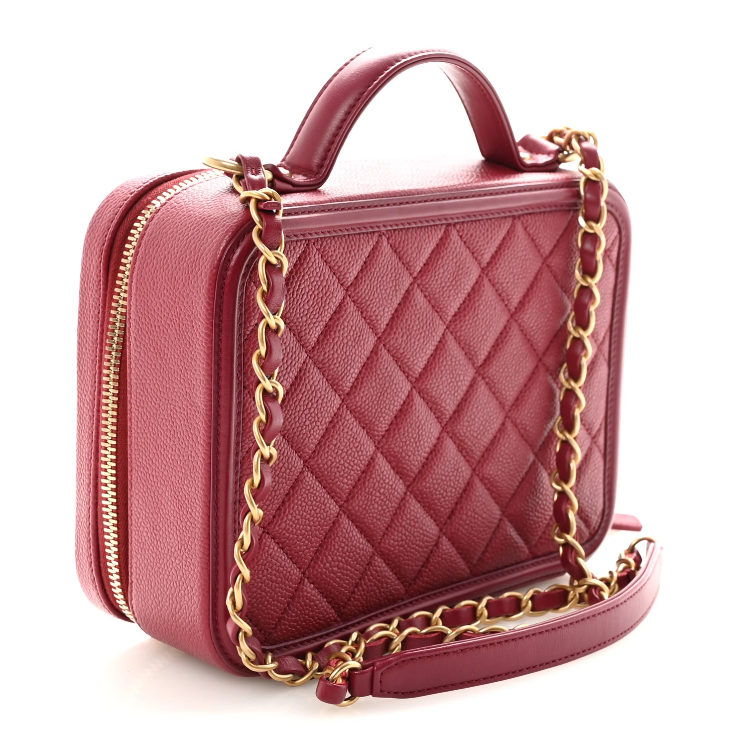 Caviar Quilted Medium CC Filigree Vanity Case Burgundy - Image 3