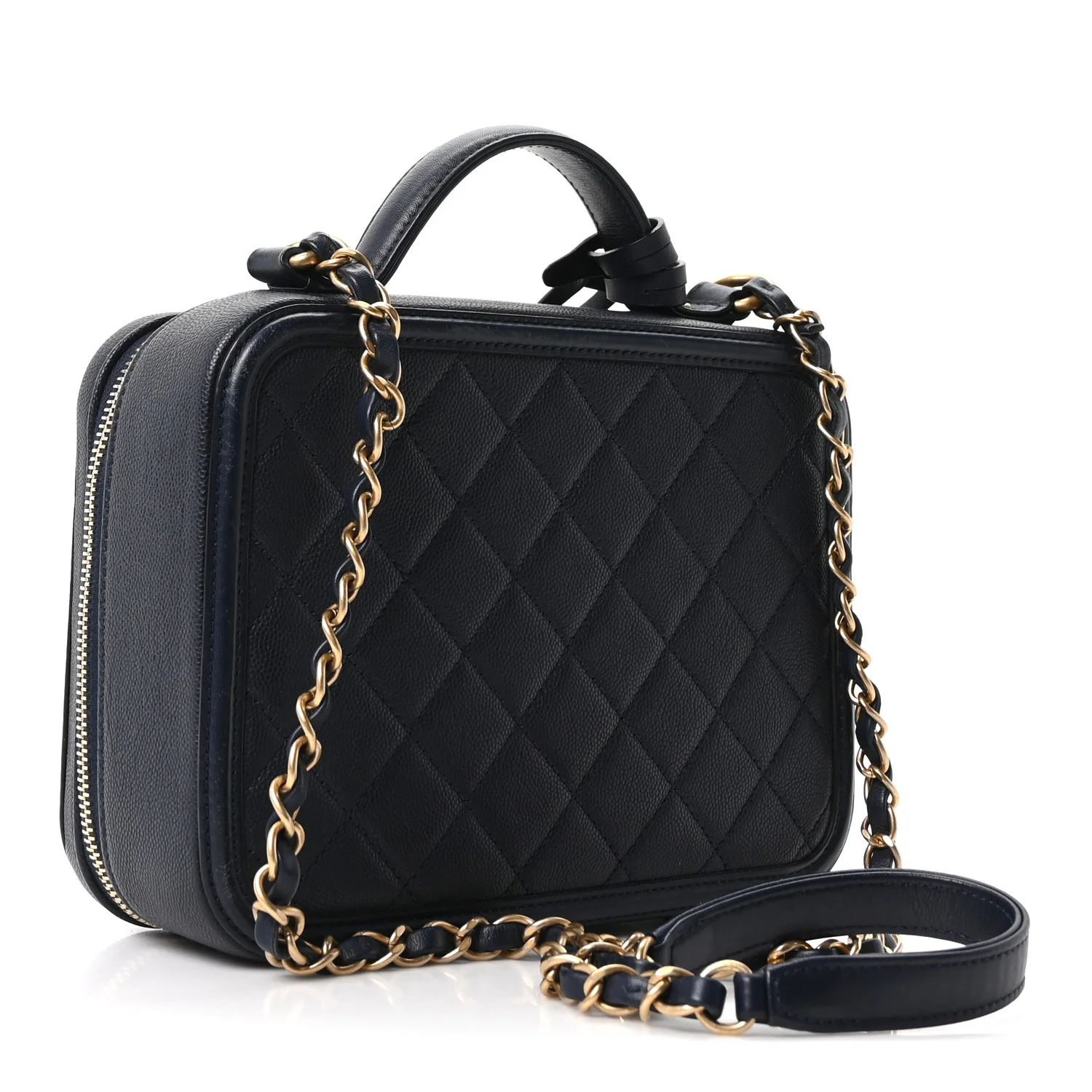 Caviar Quilted Medium CC Filigree Vanity Case Navy - Image 3