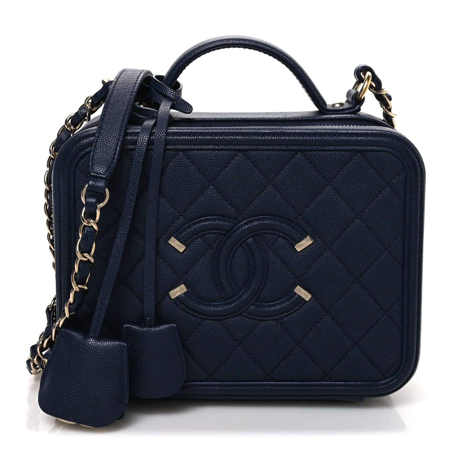 Caviar Quilted Medium CC Filigree Vanity Case Navy