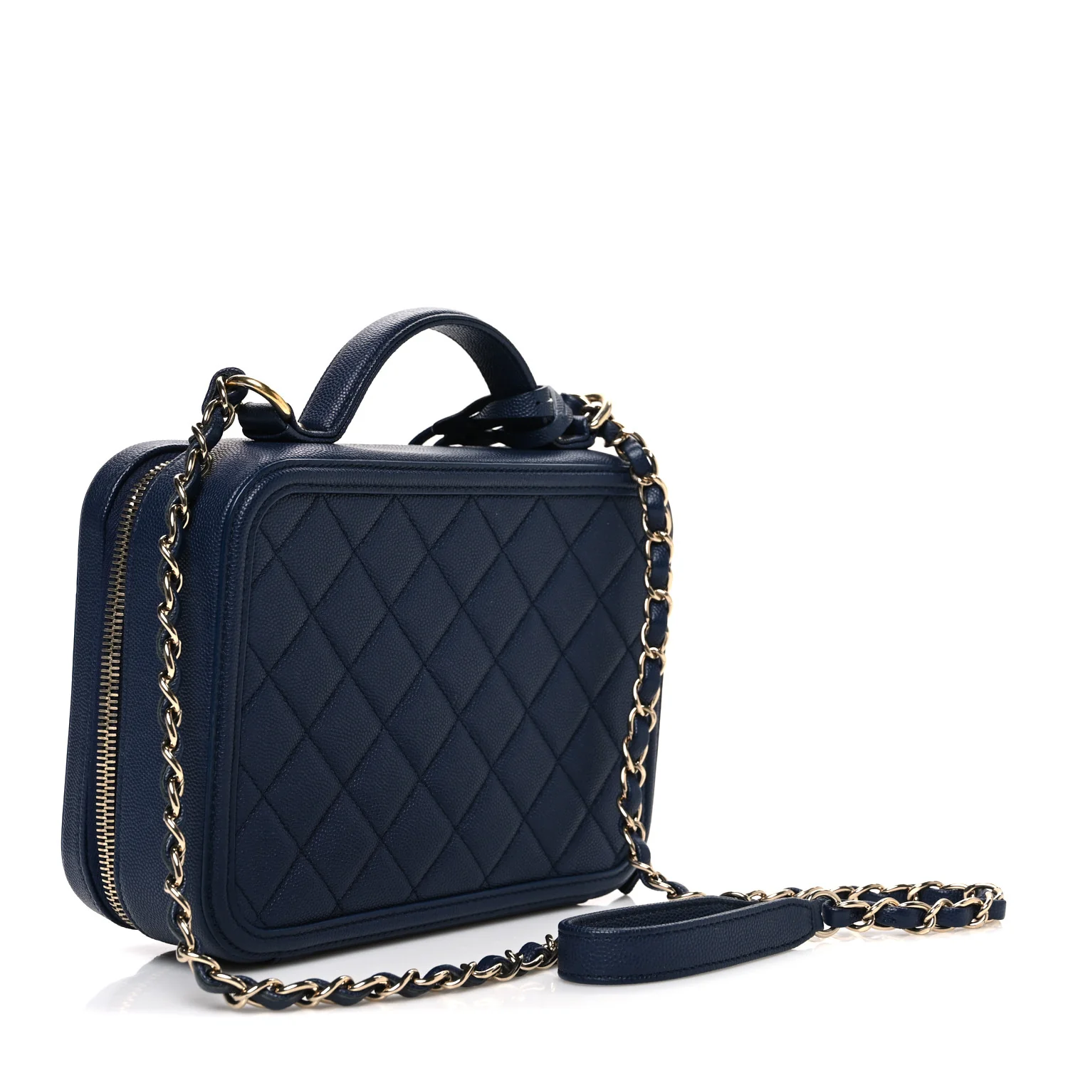 Caviar Quilted Medium CC Filigree Vanity Case Navy - Image 3