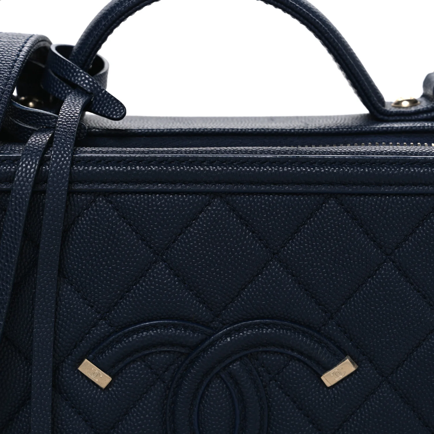 Caviar Quilted Medium CC Filigree Vanity Case Navy - Image 8