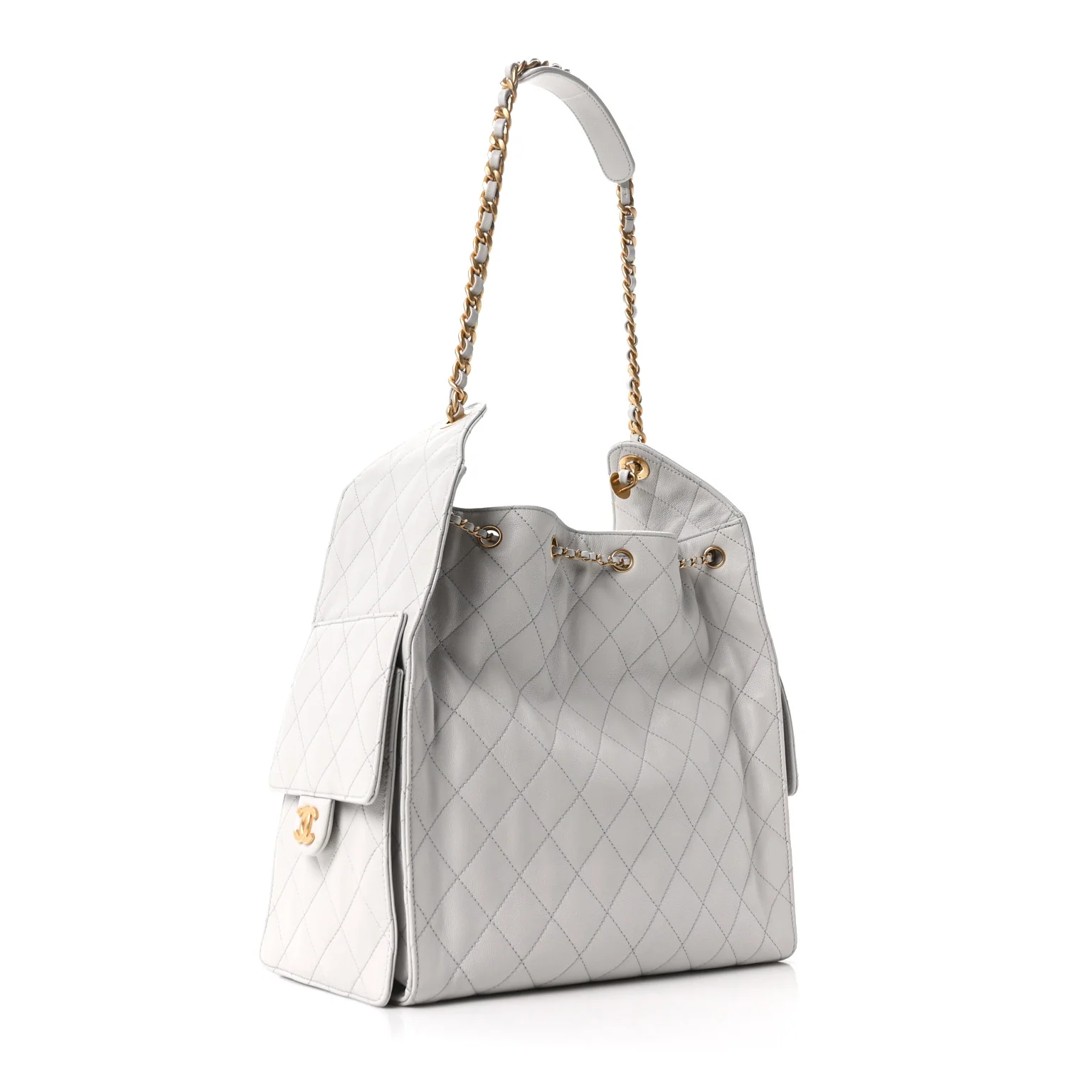 Caviar Quilted Medium Chanel 25 Handbag Light Gray - Image 4