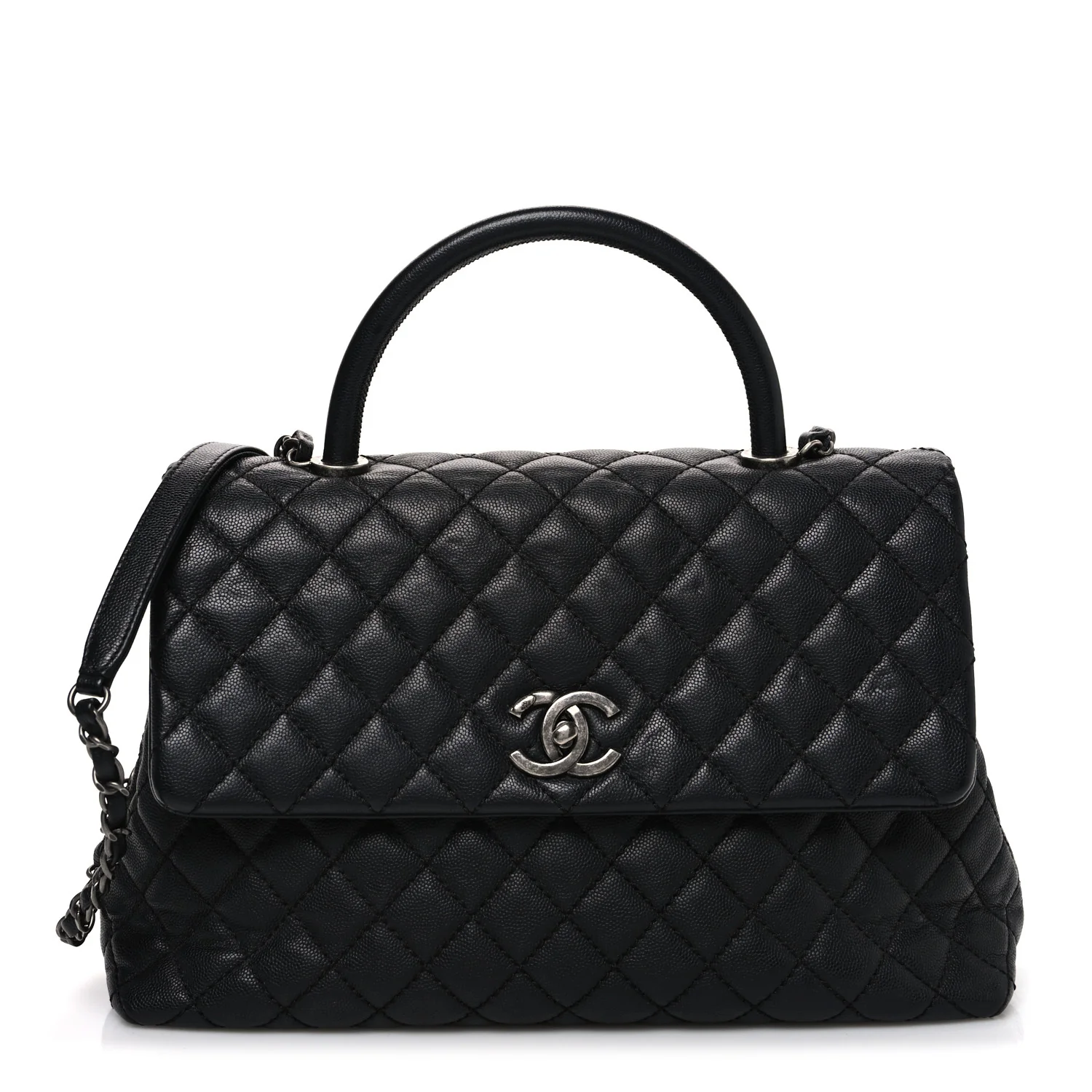 Caviar Quilted Medium Coco Handle Flap Black