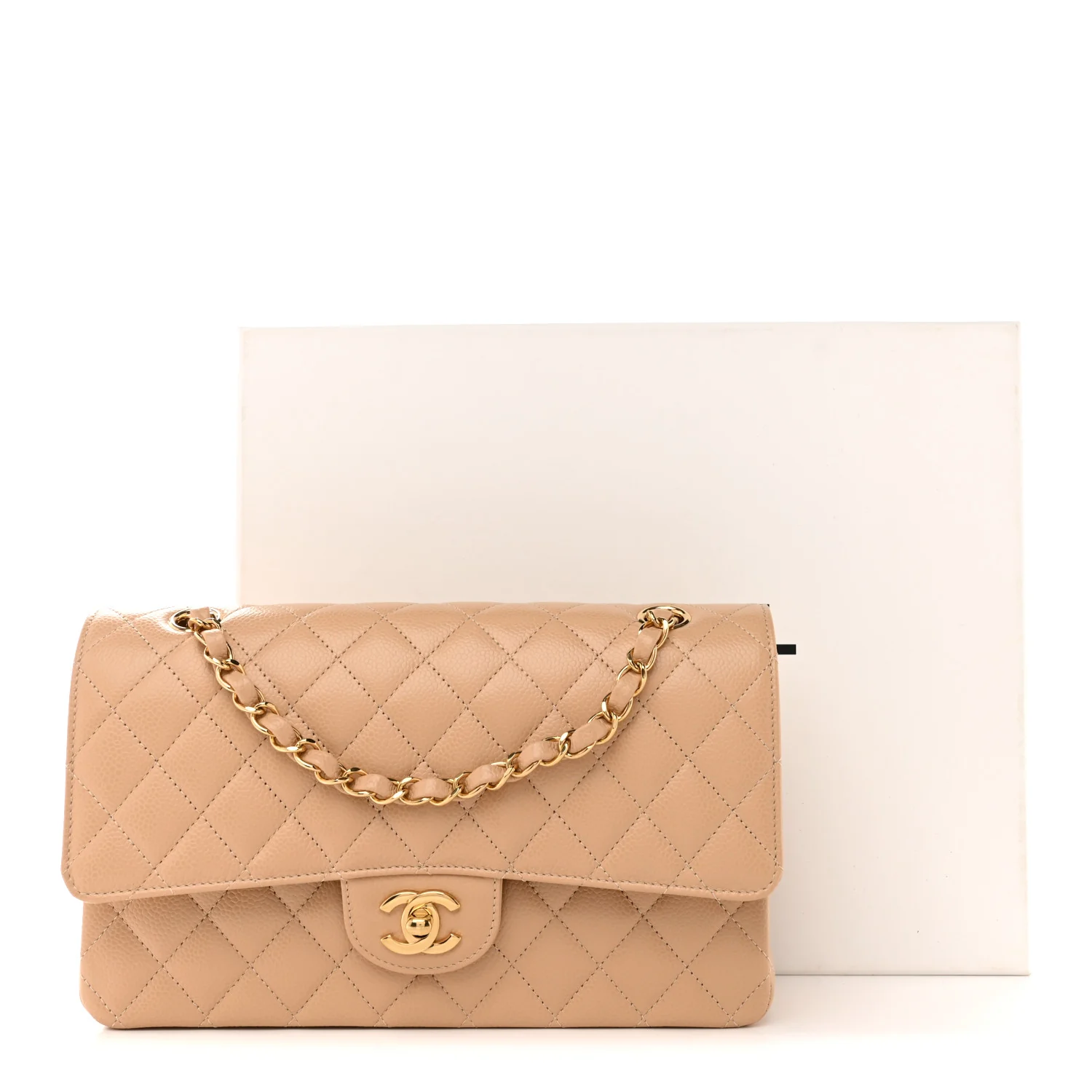 Caviar Quilted Medium Double Flap Beige - Image 11