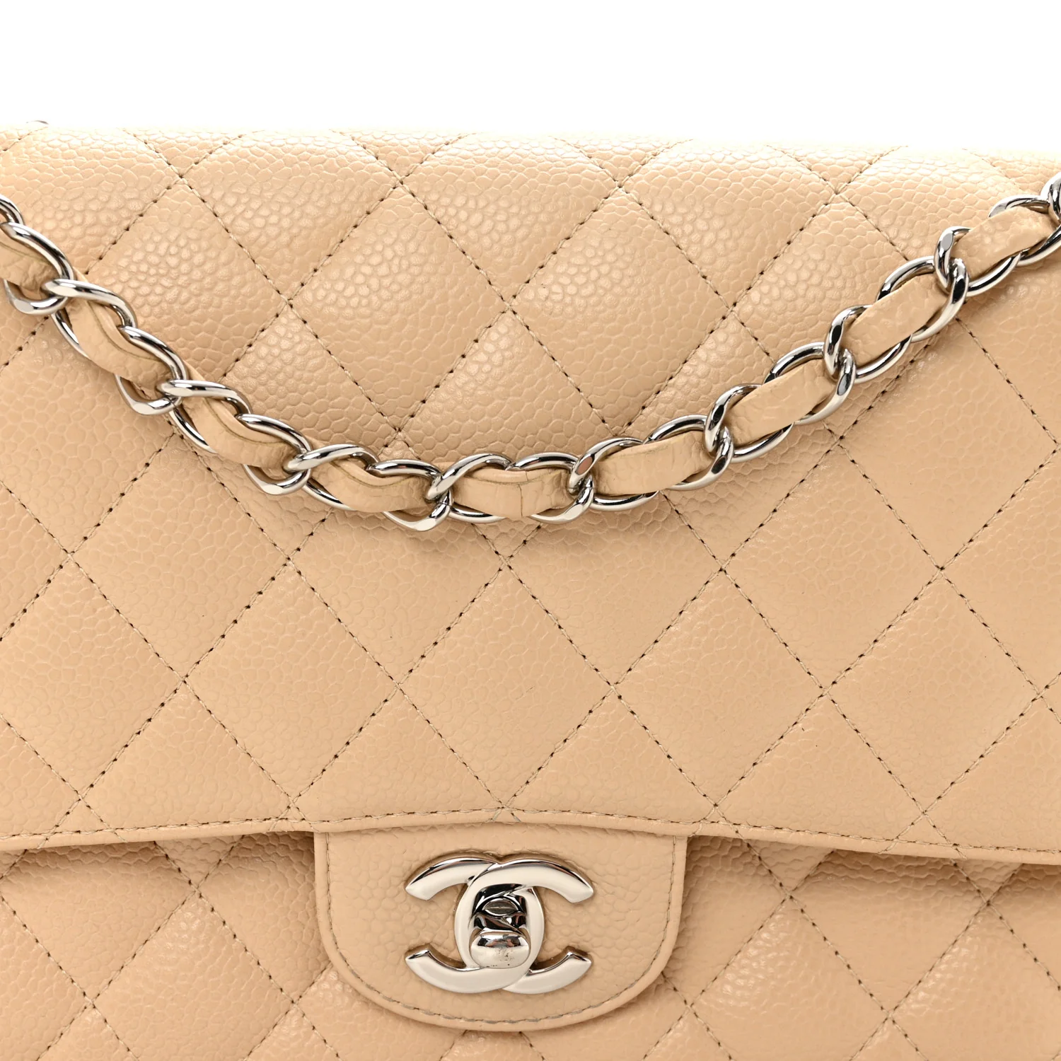 Caviar Quilted Medium Double Flap Beige Clair - Image 8