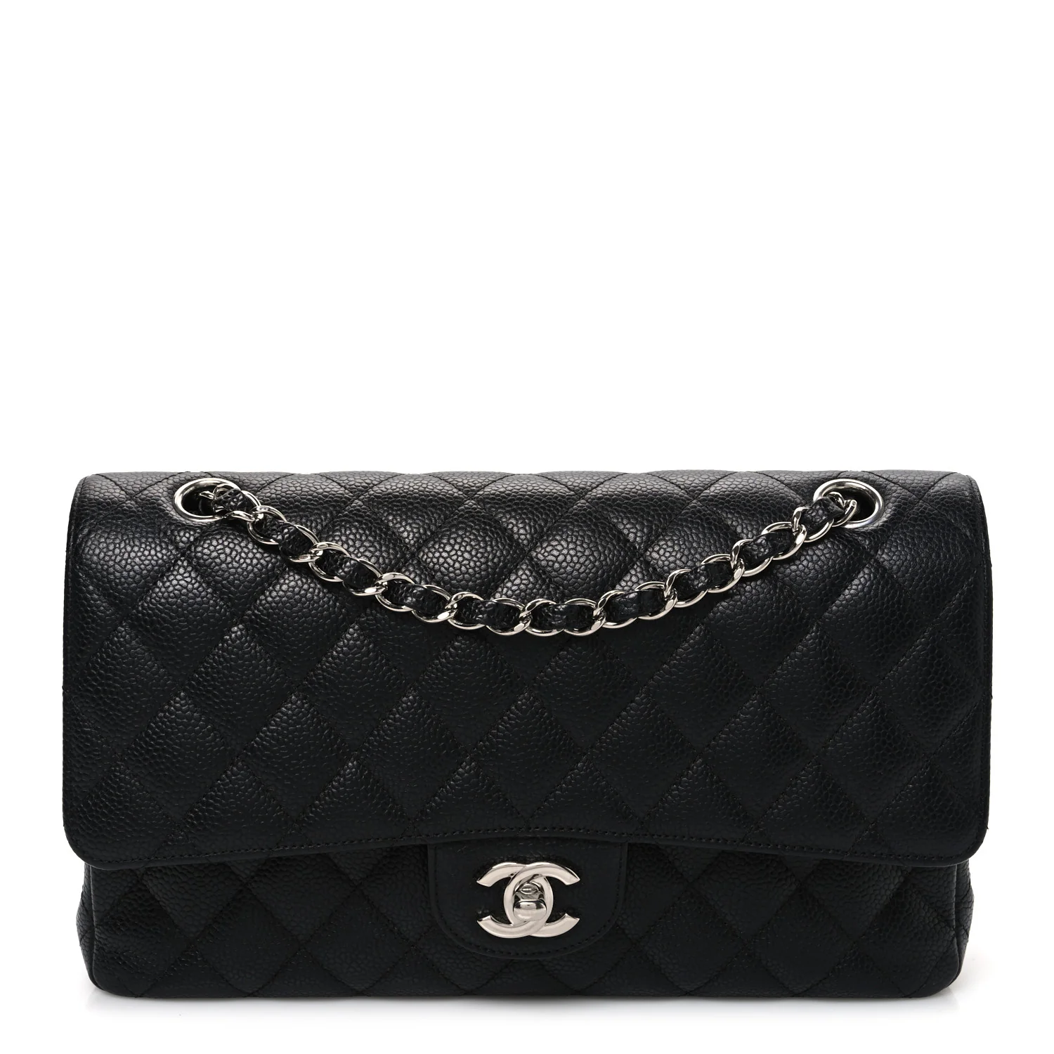 Caviar Quilted Medium Double Flap Black