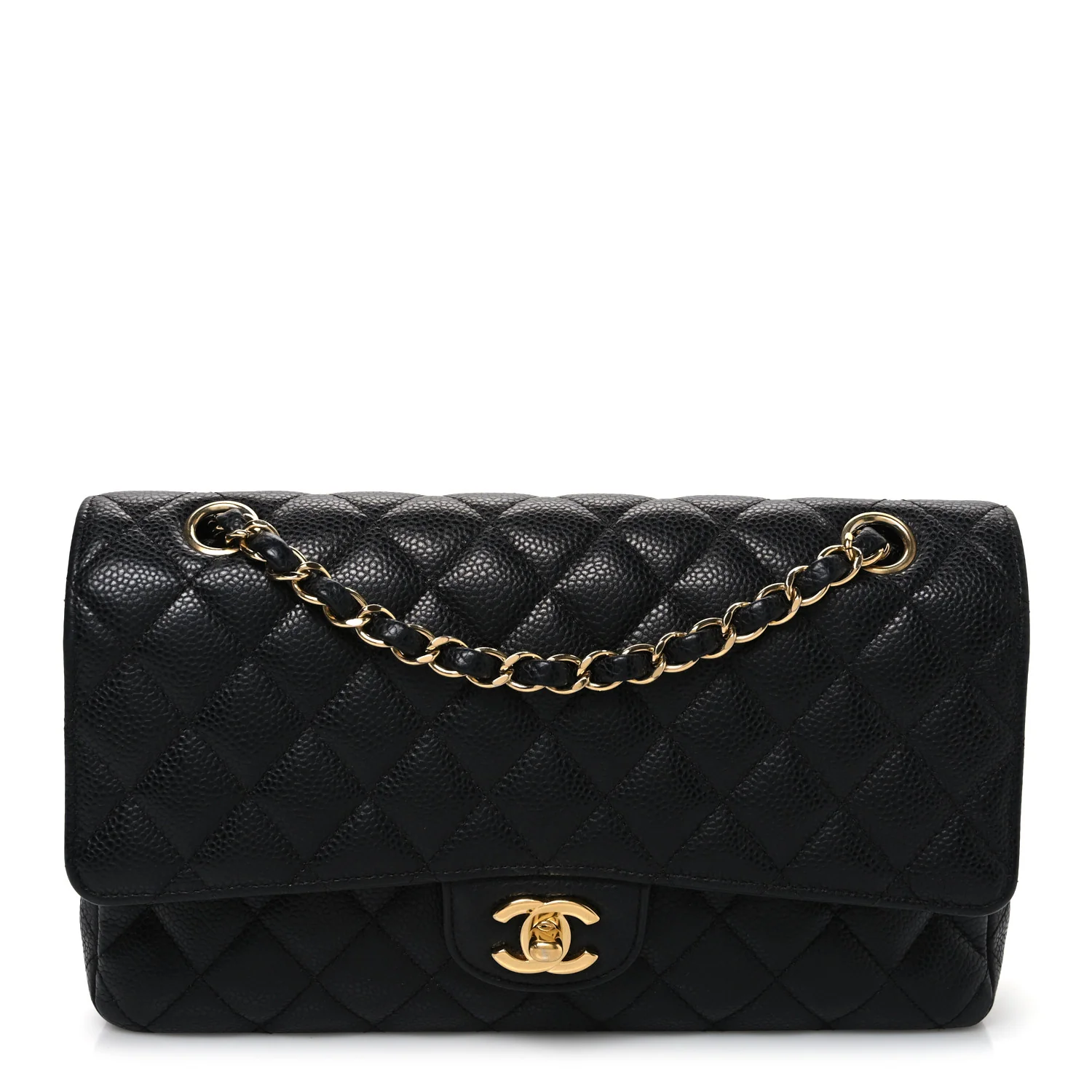 Caviar Quilted Medium Double Flap Black