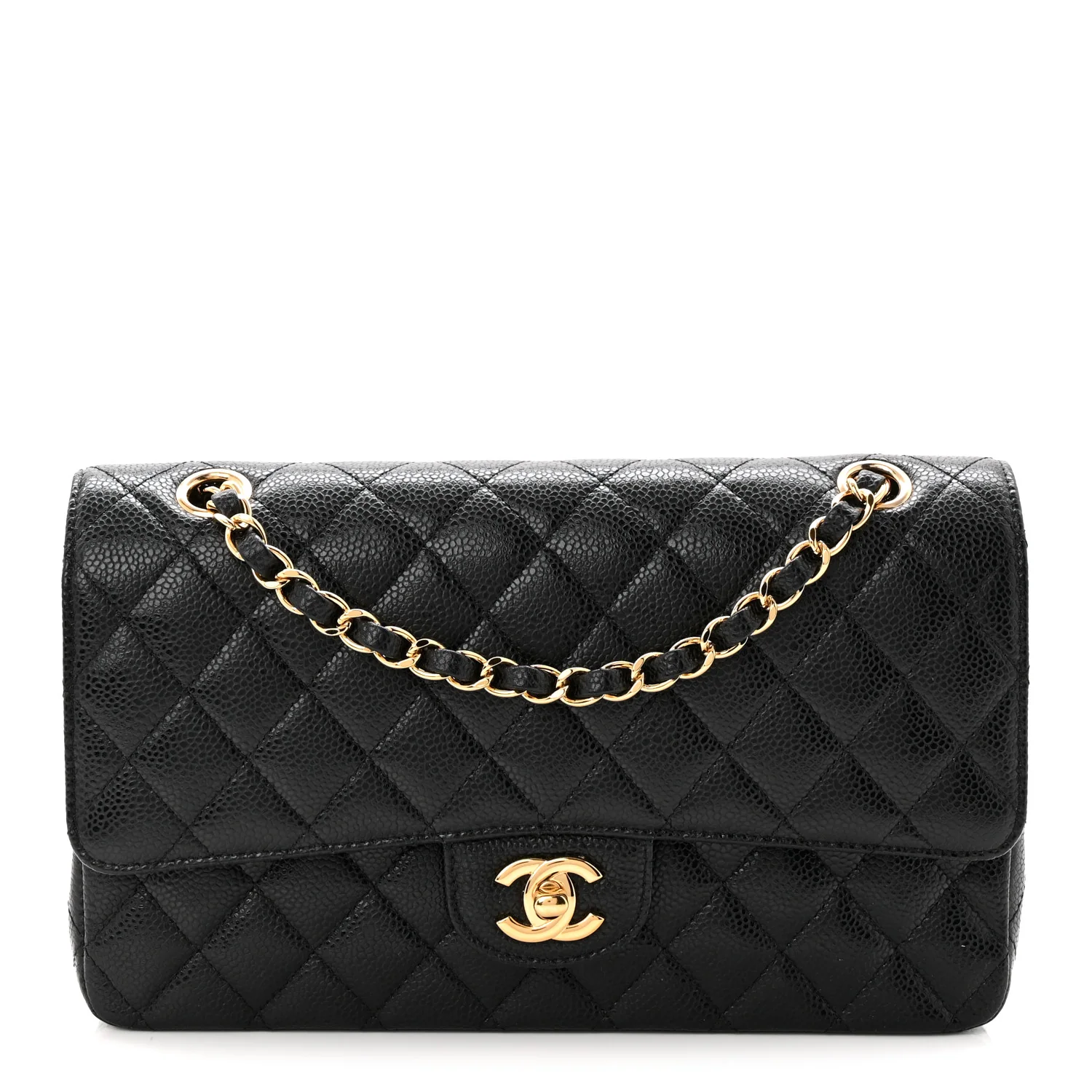 Caviar Quilted Medium Double Flap Black