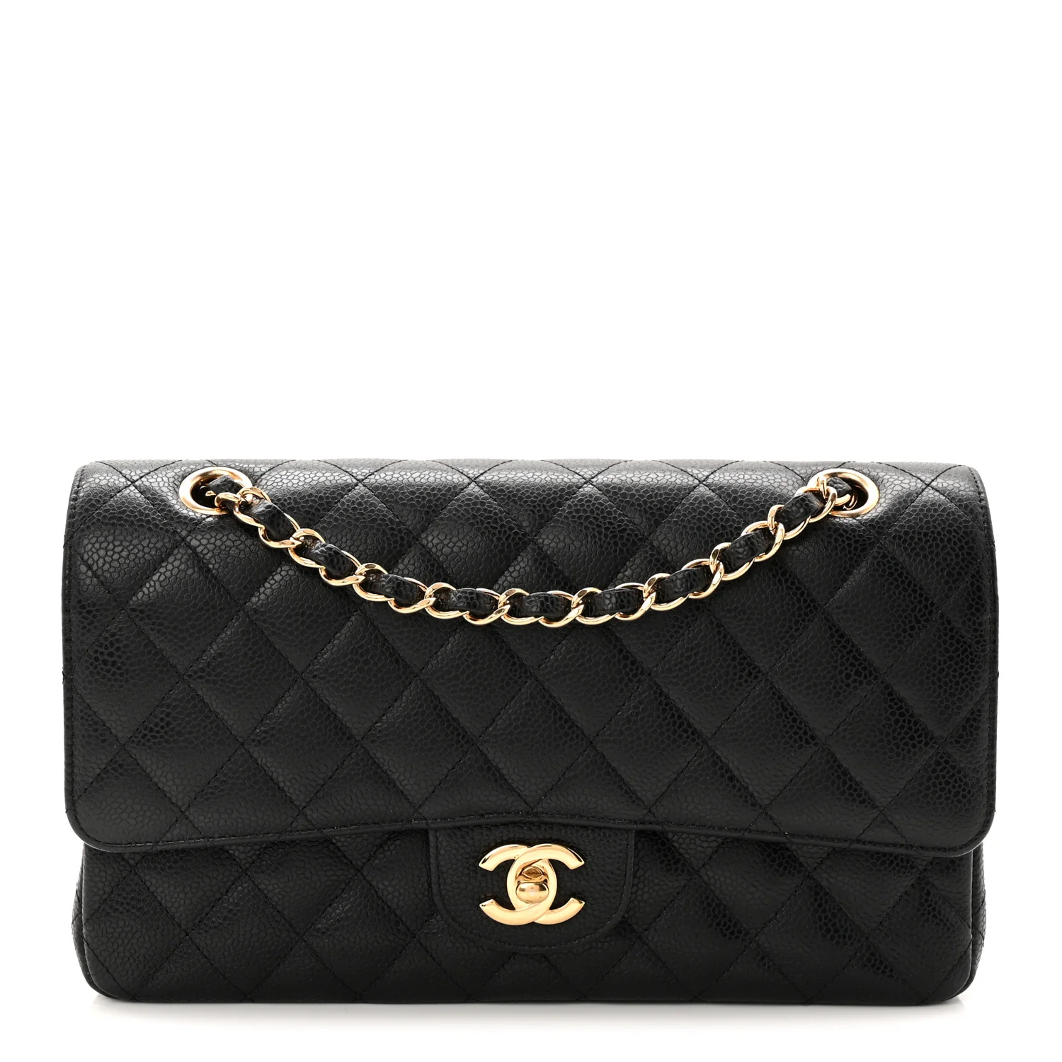 Caviar Quilted Medium Double Flap Black