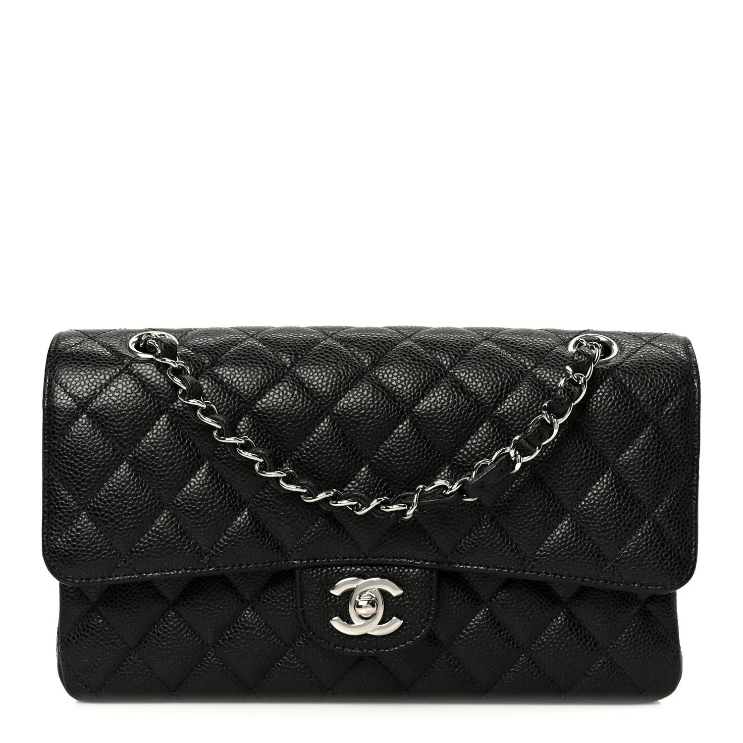 Caviar Quilted Medium Double Flap Black