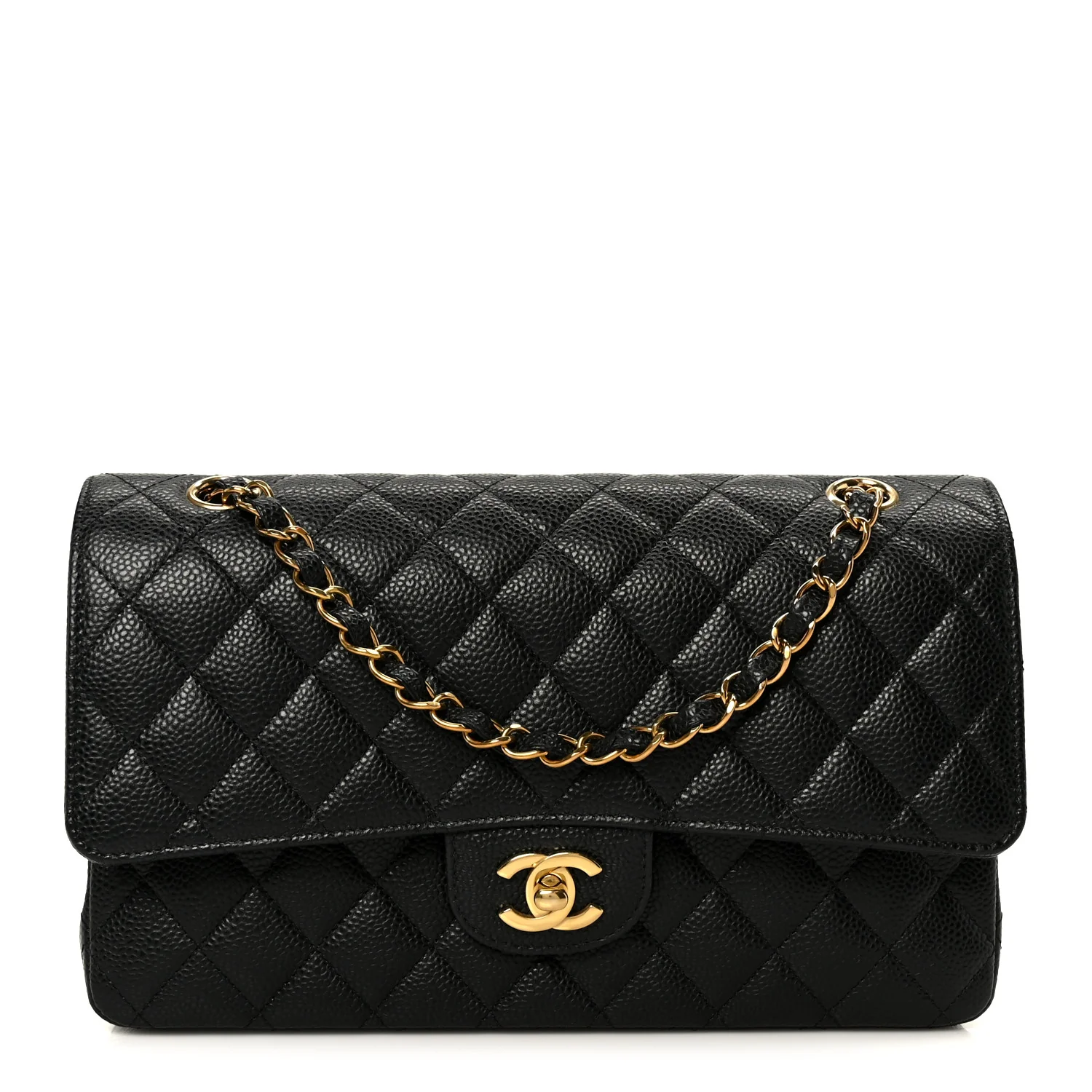 Caviar Quilted Medium Double Flap Black