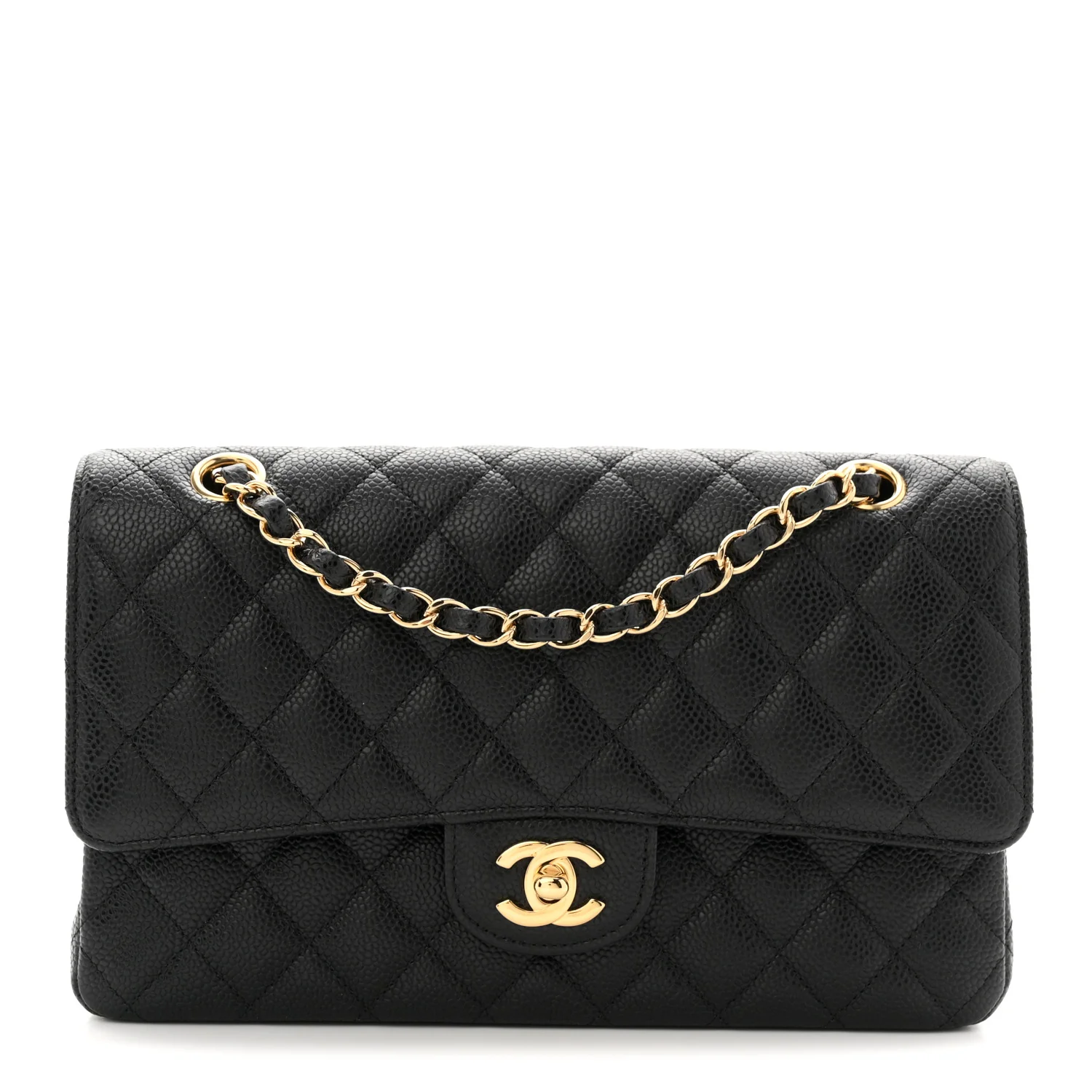 Caviar Quilted Medium Double Flap Black
