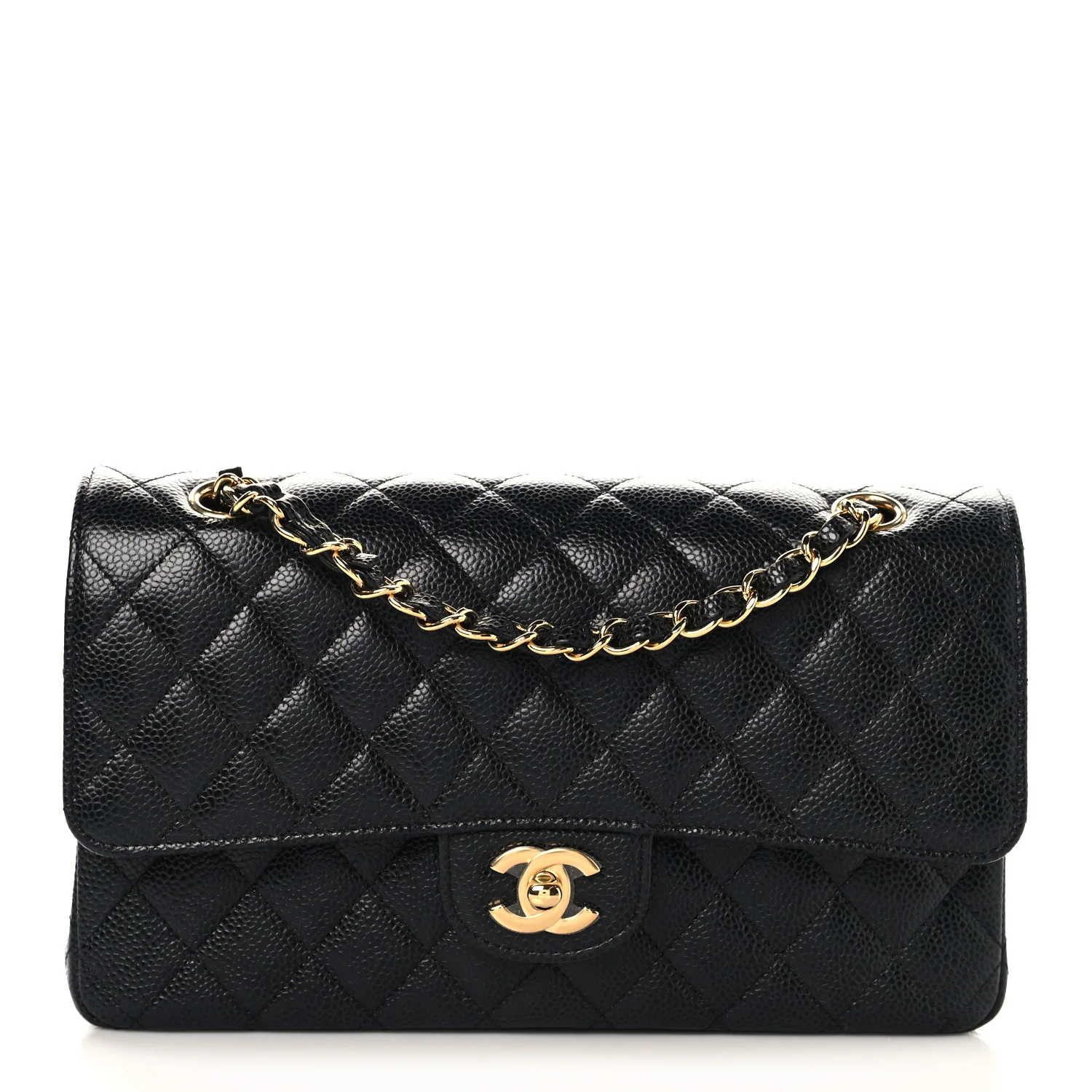 Caviar Quilted Medium Double Flap Black