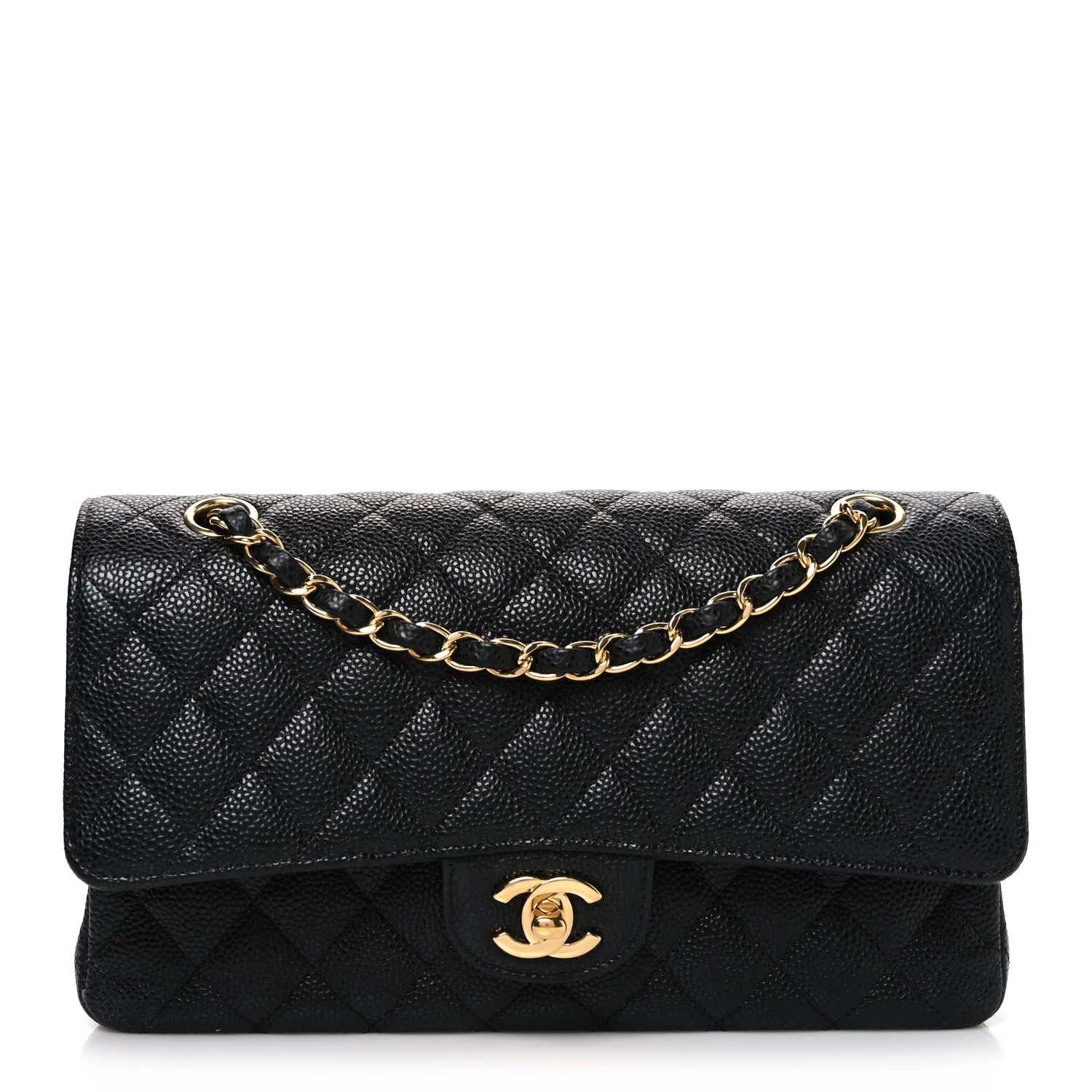 Caviar Quilted Medium Double Flap Black