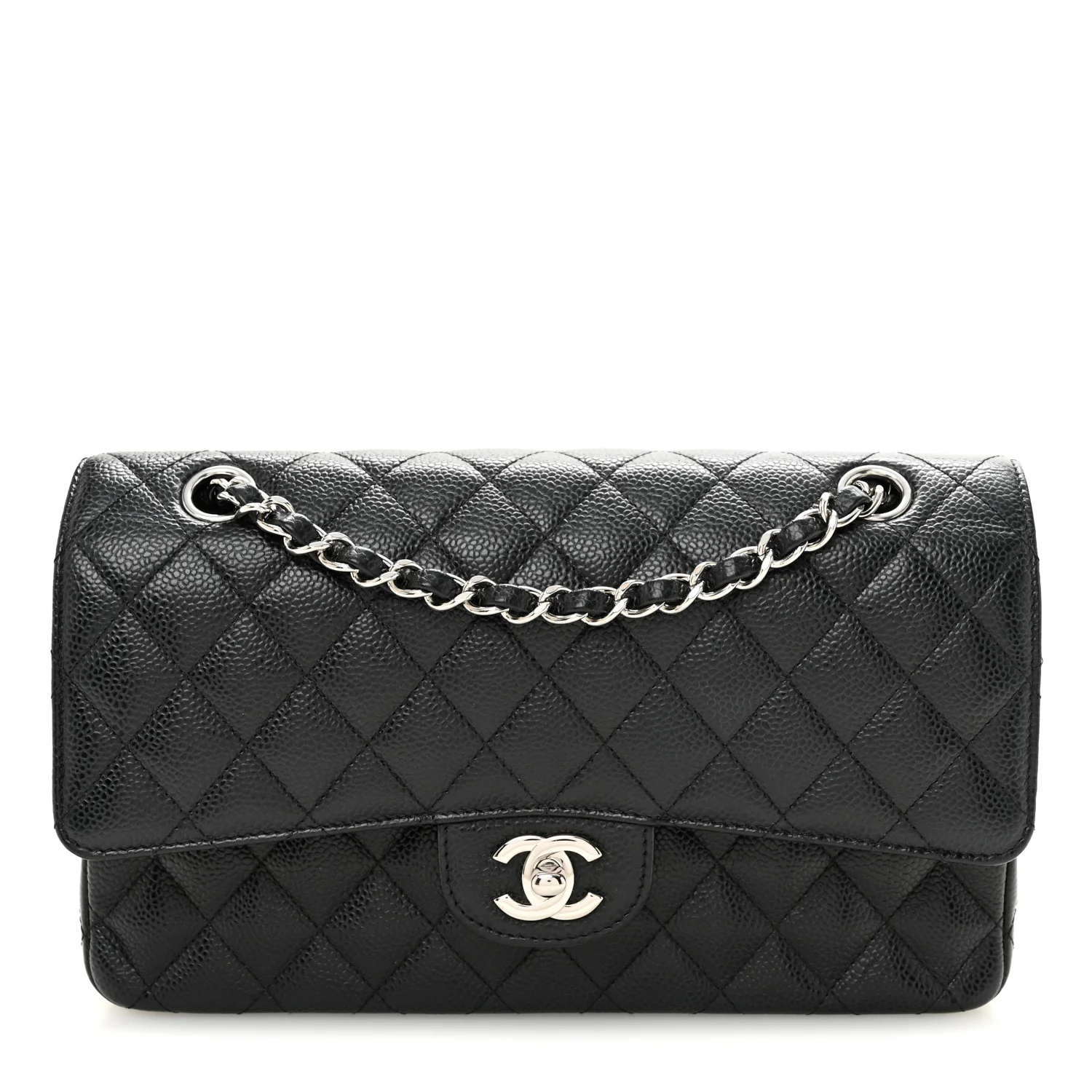 Caviar Quilted Medium Double Flap Black