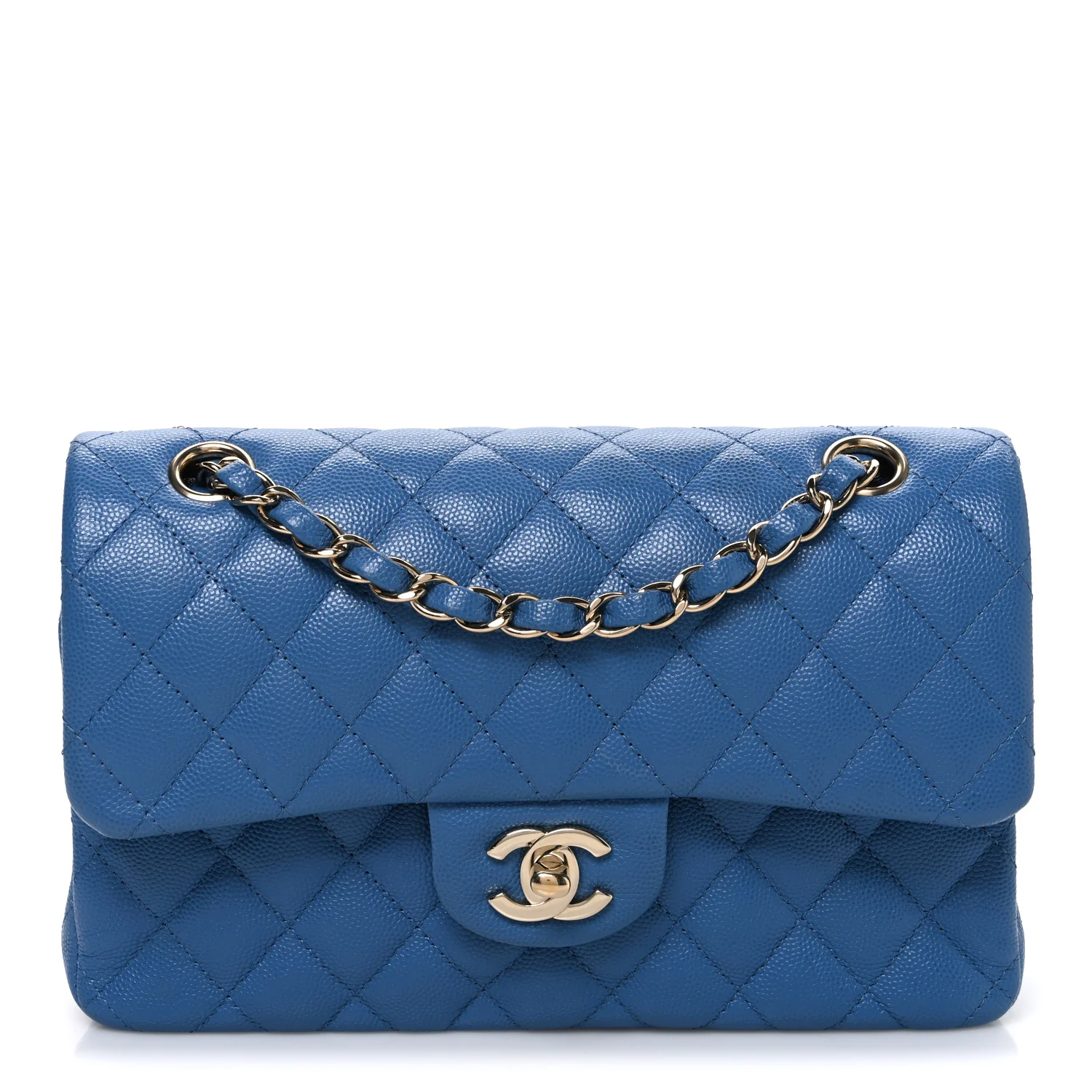 Caviar Quilted Medium Double Flap Blue