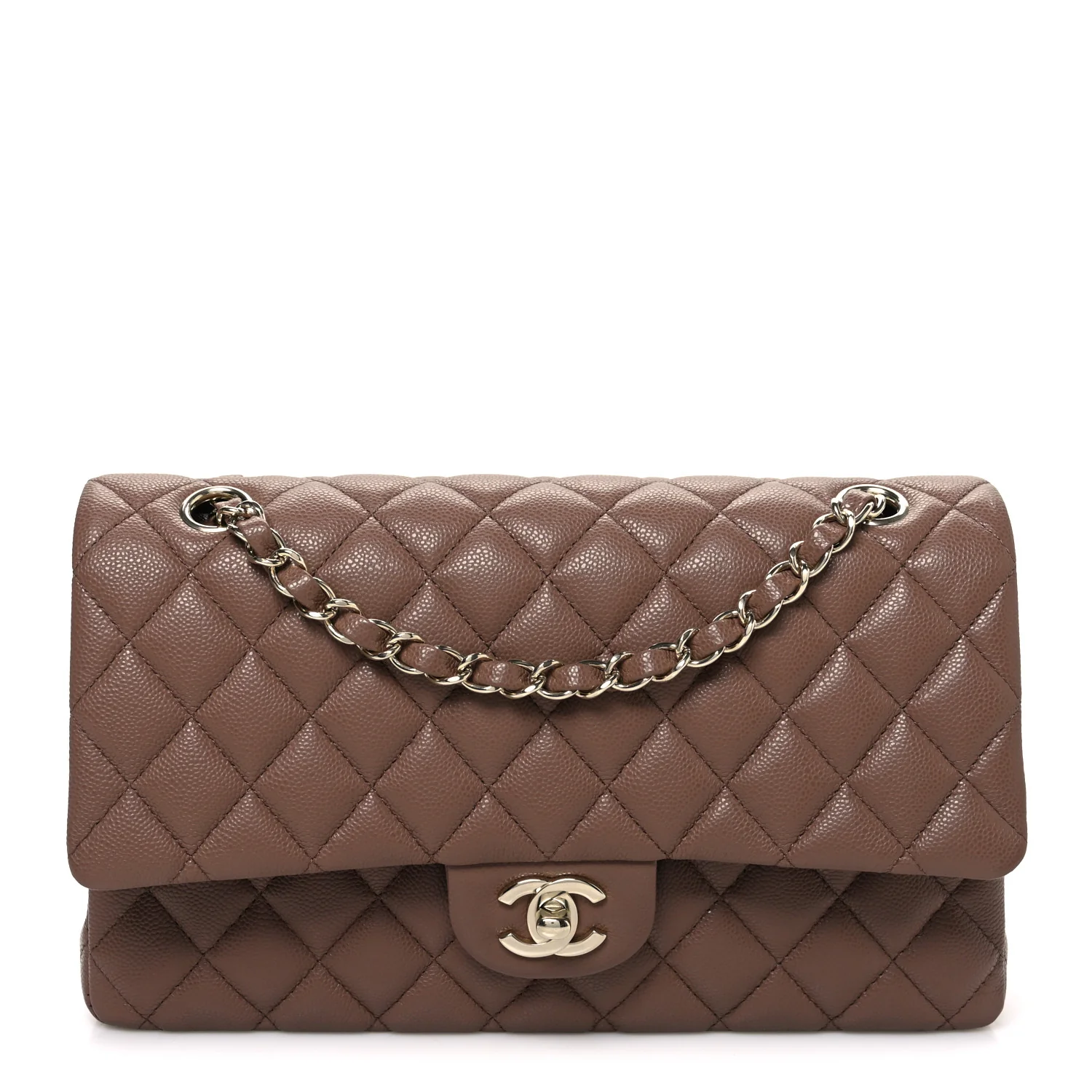 Caviar Quilted Medium Double Flap Brown