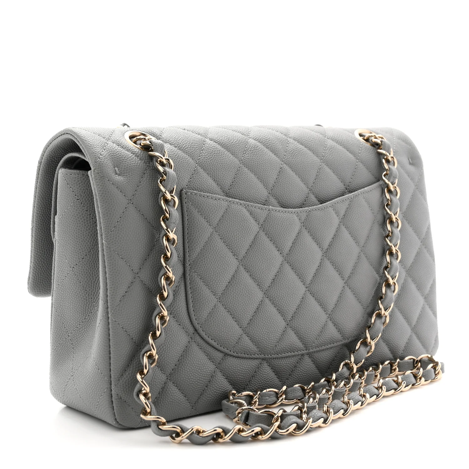 Caviar Quilted Medium Double Flap Grey - Image 3