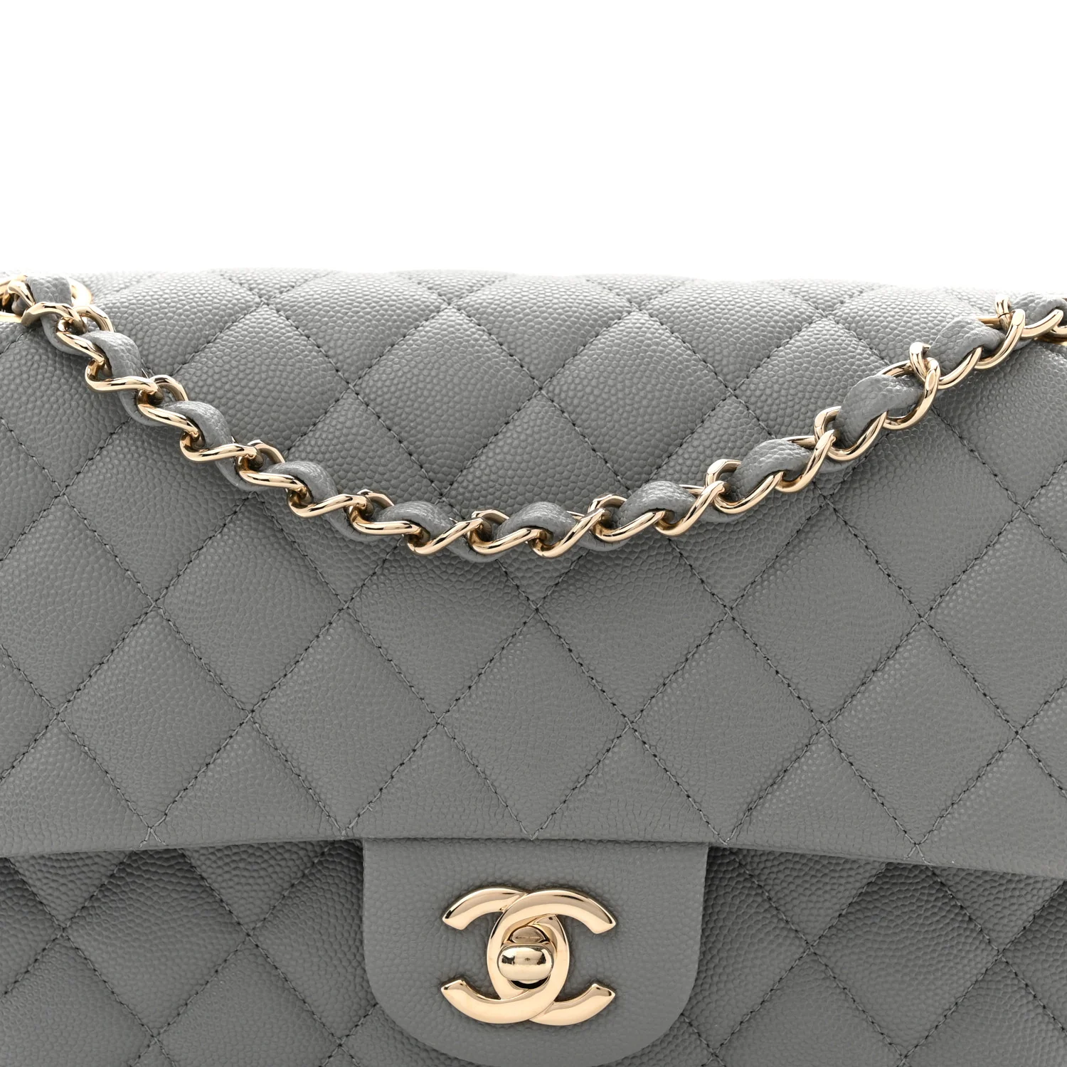 Caviar Quilted Medium Double Flap Grey - Image 8