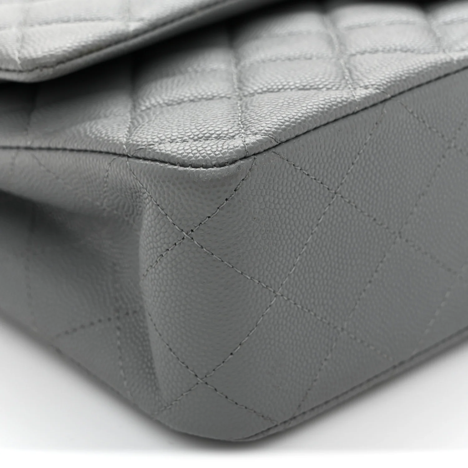 Caviar Quilted Medium Double Flap Grey - Image 11