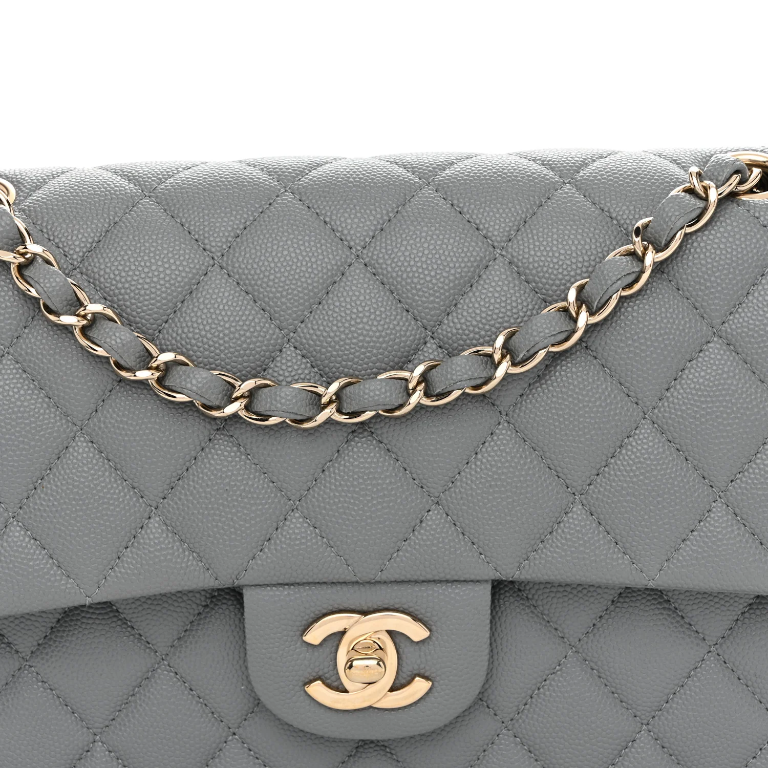 Caviar Quilted Medium Double Flap Grey - Image 8