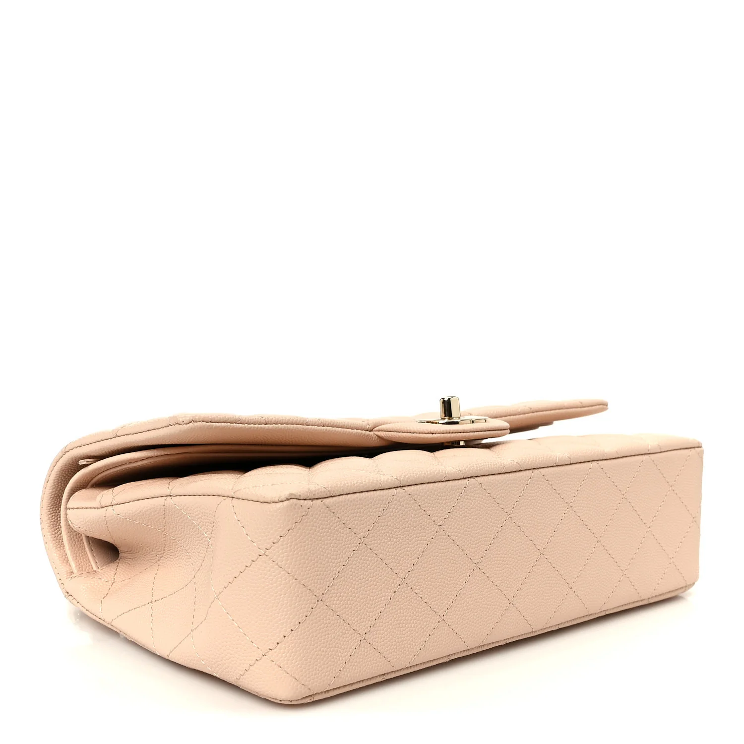 Caviar Quilted Medium Double Flap Light Beige - Image 4