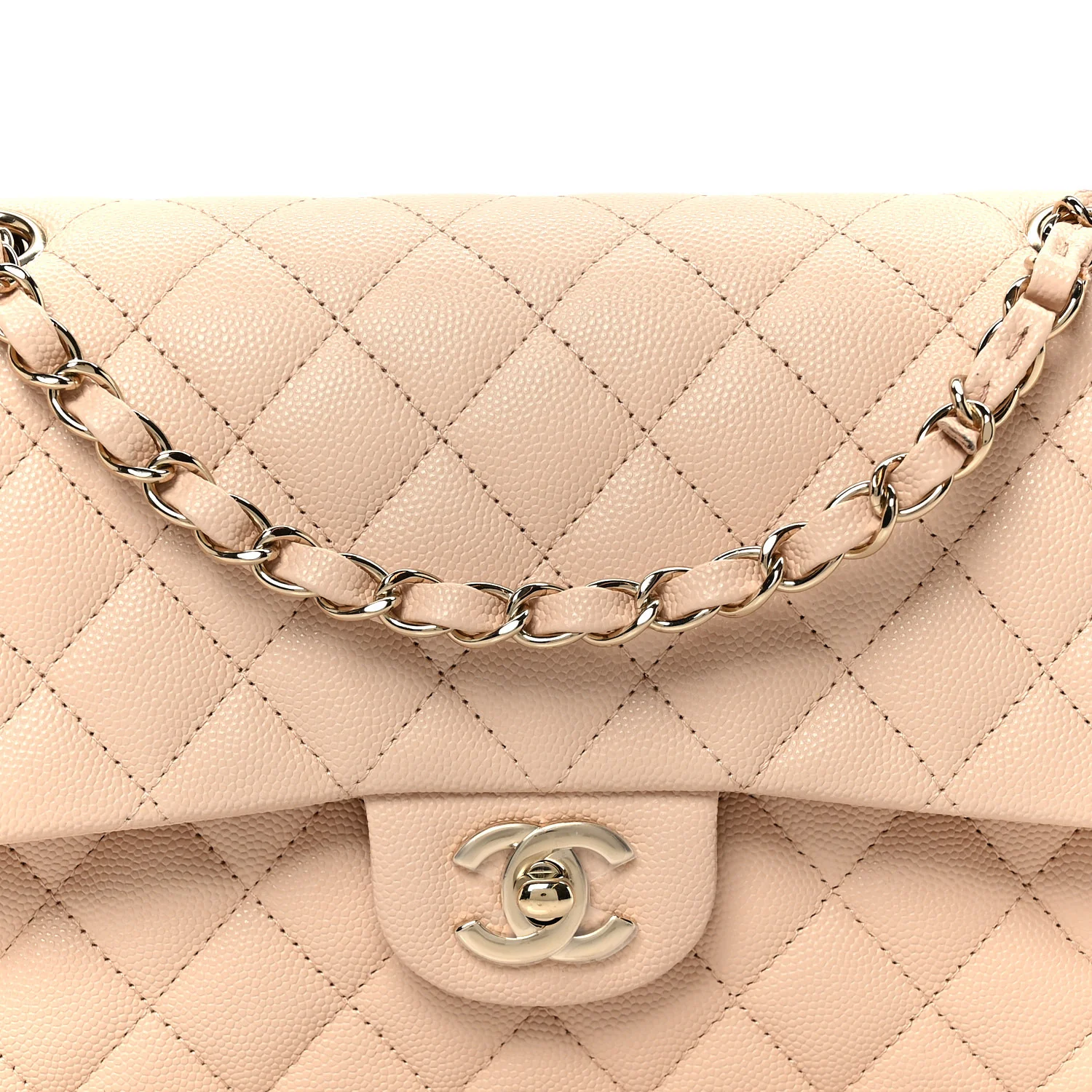 Caviar Quilted Medium Double Flap Light Beige - Image 8