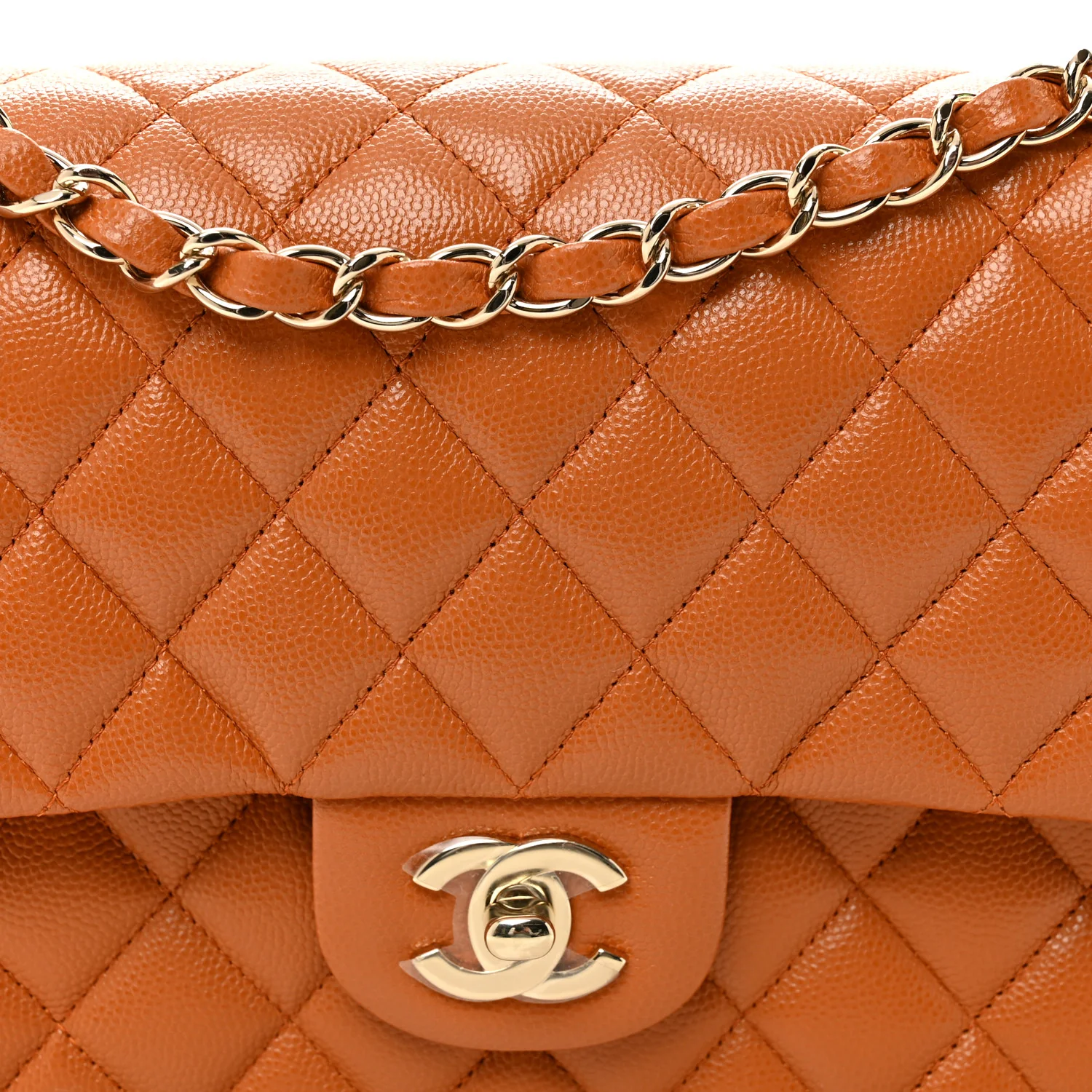 Caviar Quilted Medium Double Flap Light Brown - Image 8