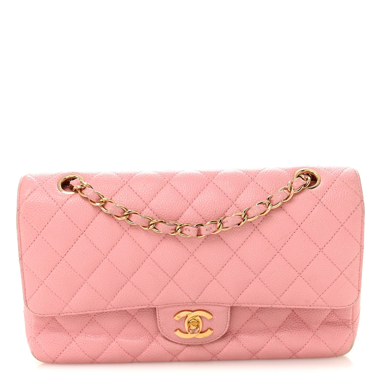 Caviar Quilted Medium Double Flap Light Pink