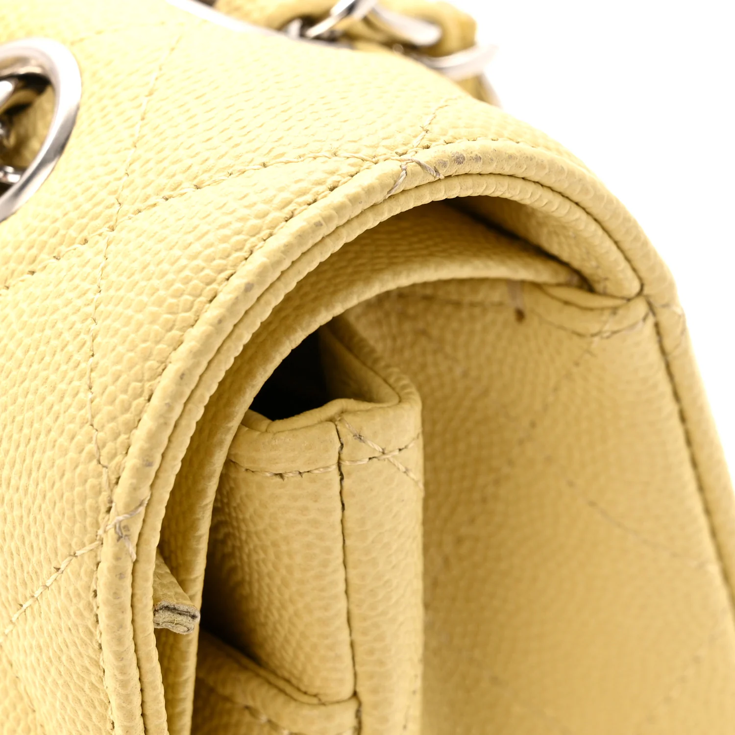 Caviar Quilted Medium Double Flap Light Yellow - Image 12