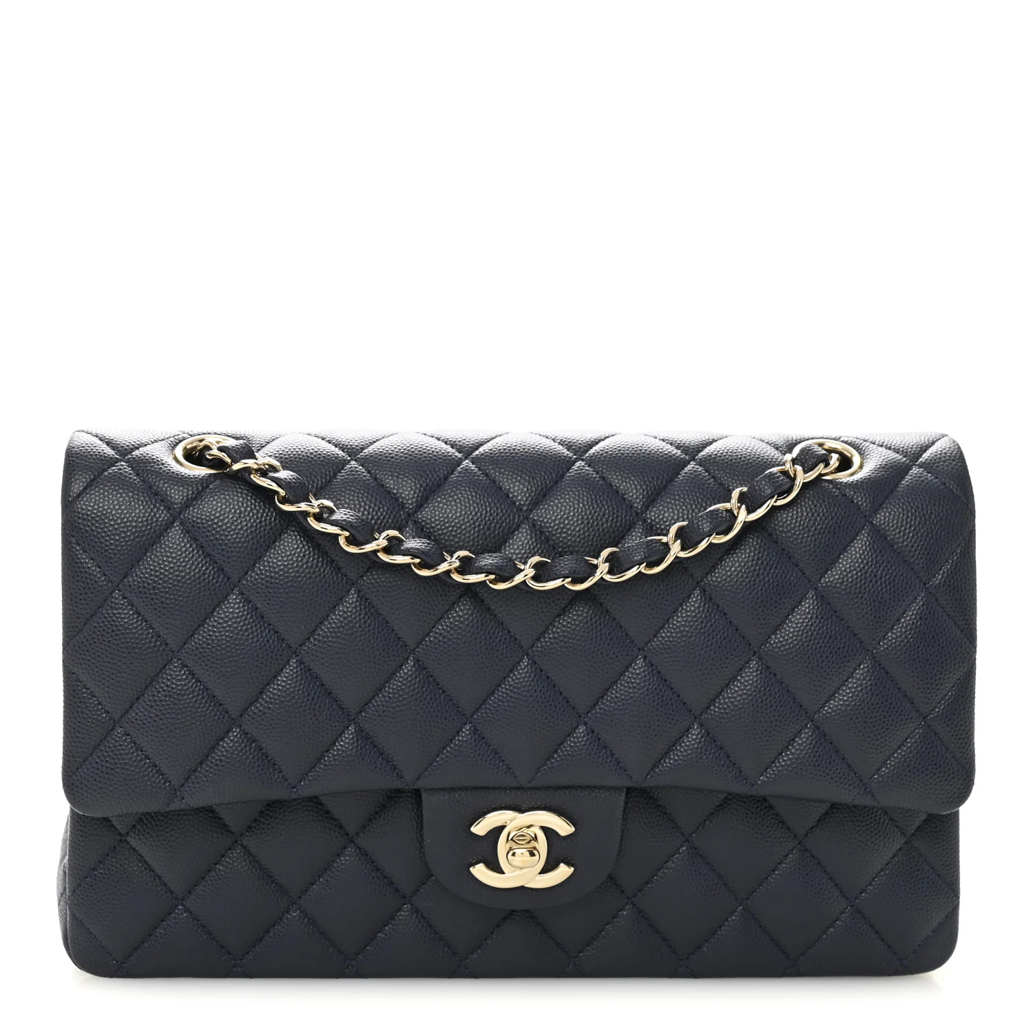 Caviar Quilted Medium Double Flap Navy