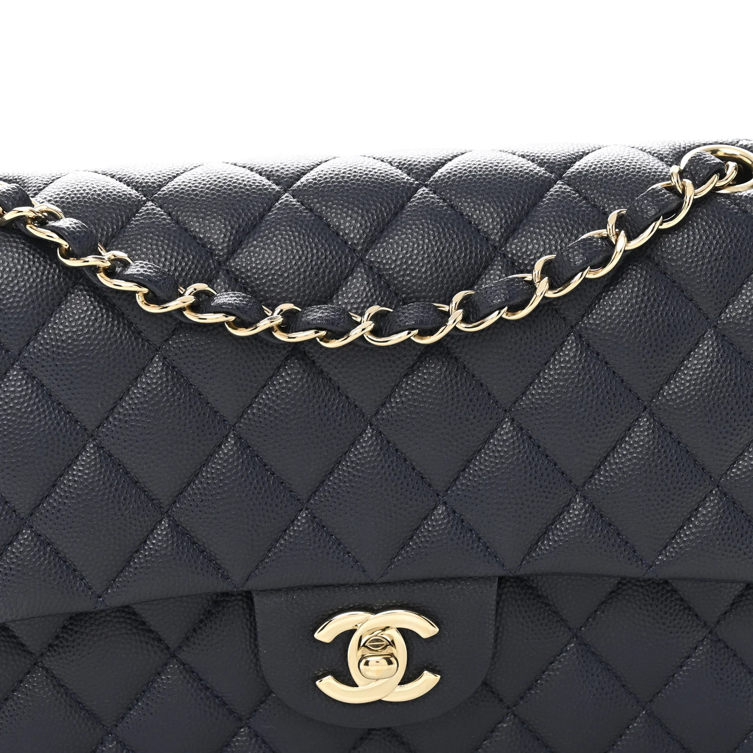 Caviar Quilted Medium Double Flap Navy - Image 8