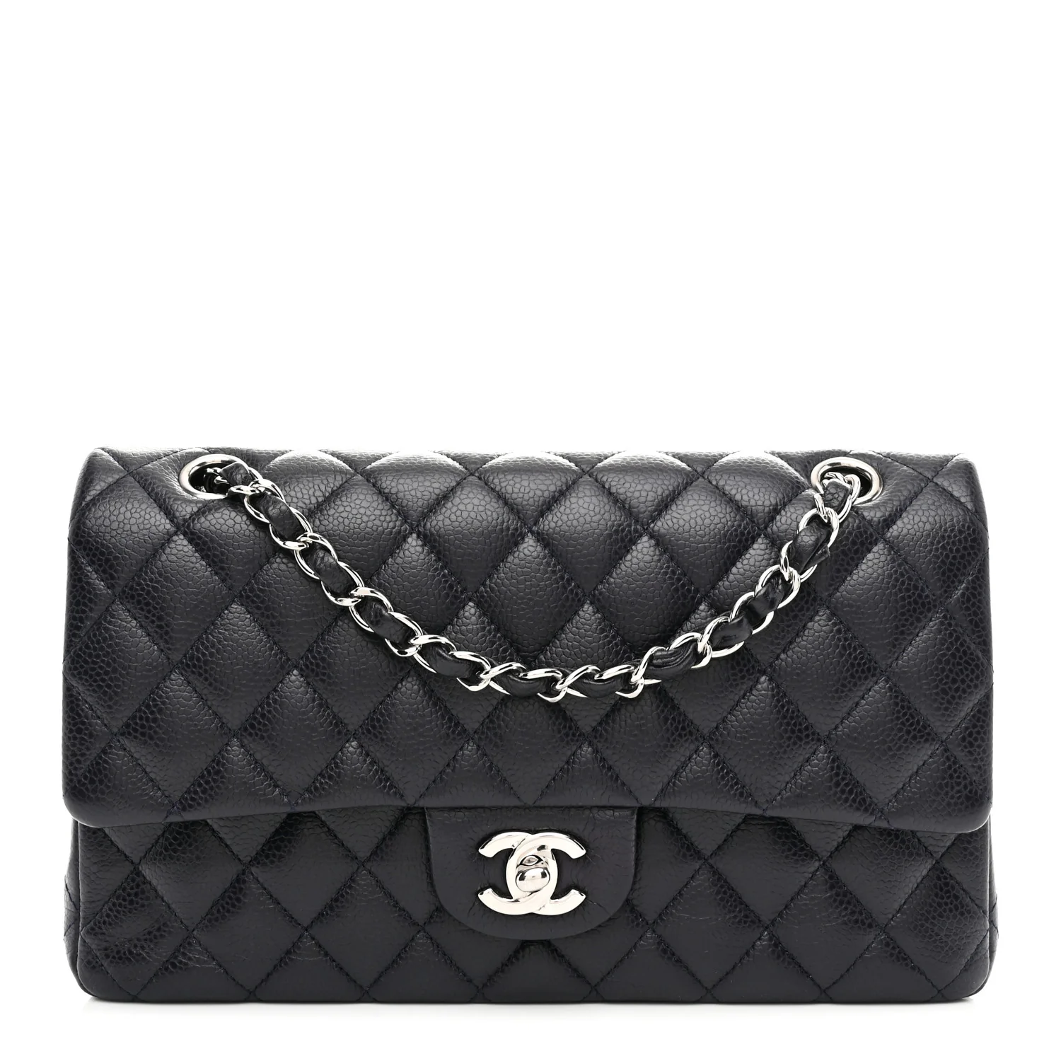 Caviar Quilted Medium Double Flap Navy