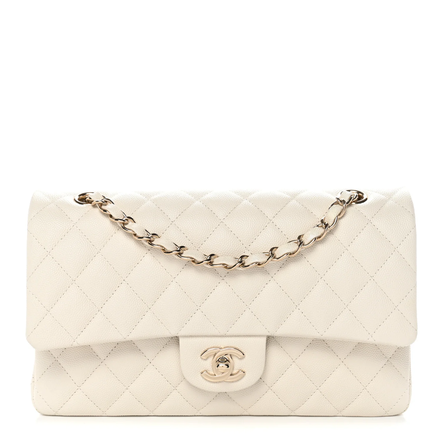 Caviar Quilted Medium Double Flap White