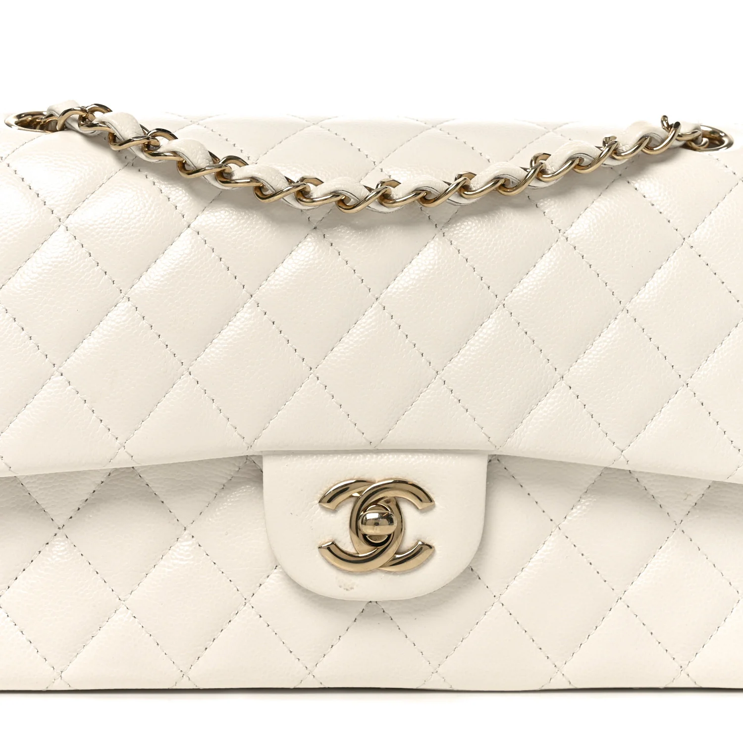 Caviar Quilted Medium Double Flap White - Image 8