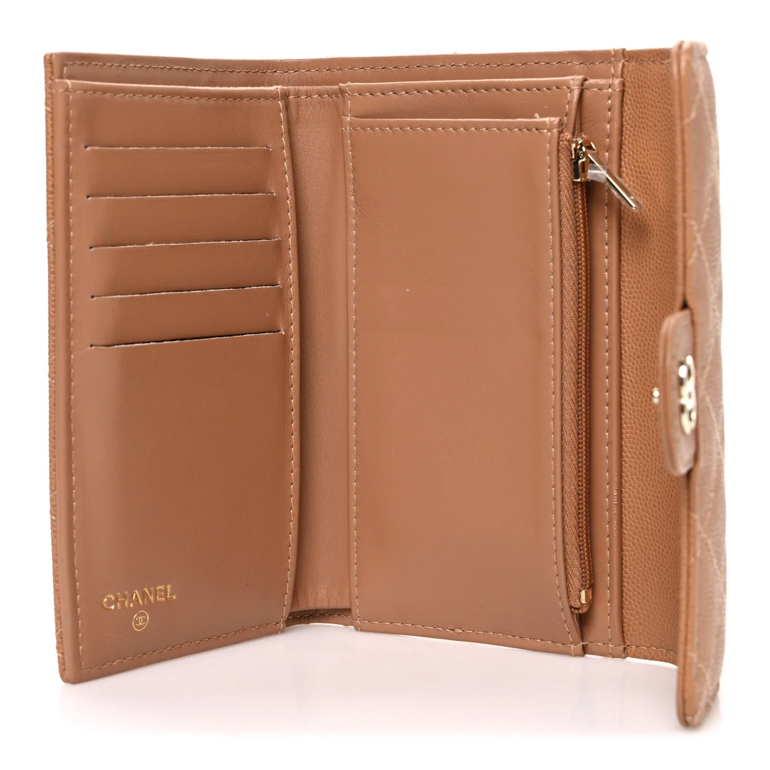 Caviar Quilted Medium Flap Wallet Beige - Image 5