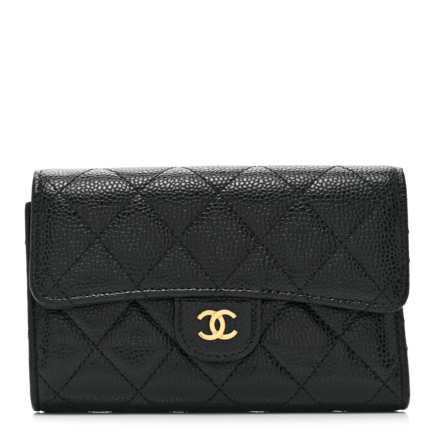 Caviar Quilted Medium Flap Wallet Black