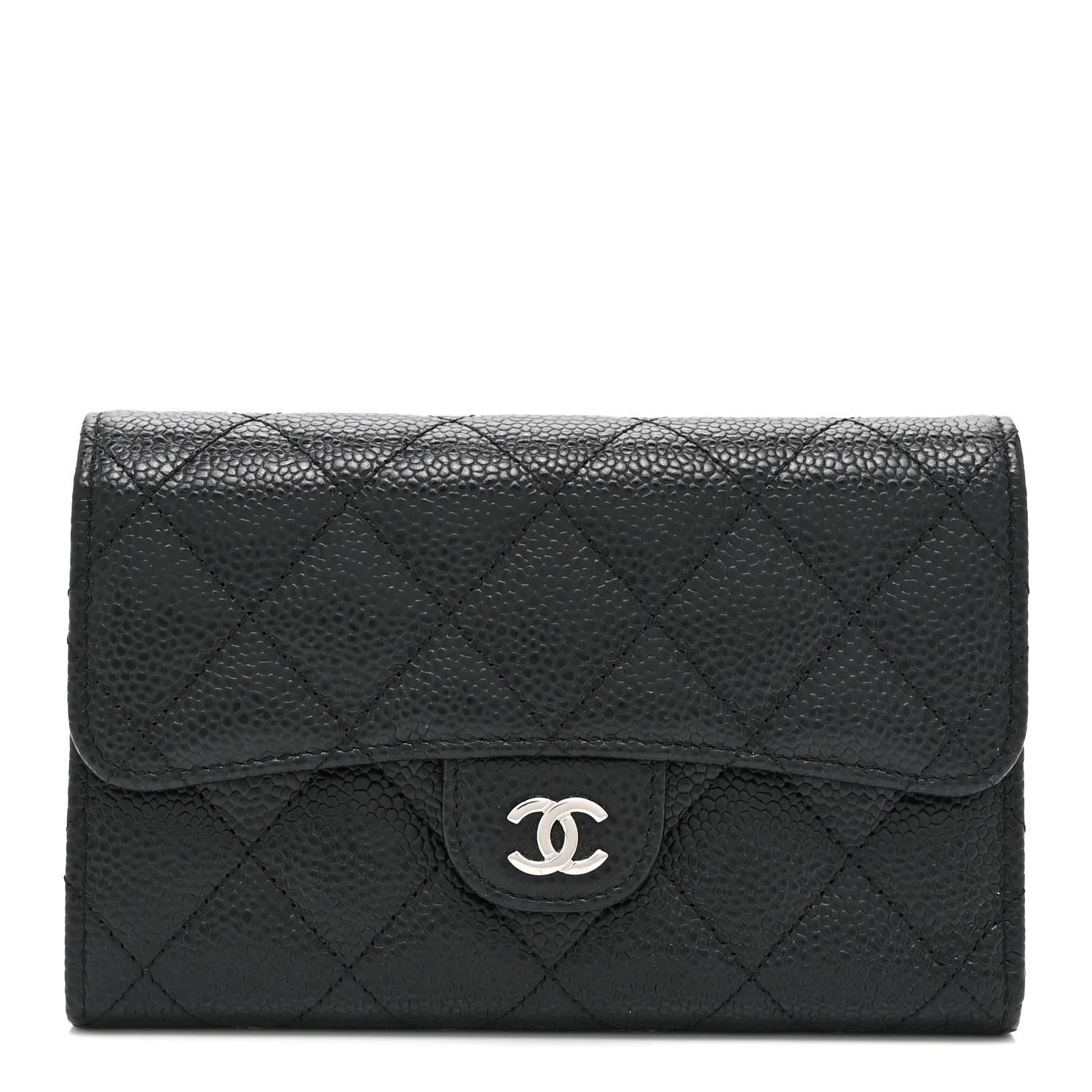Caviar Quilted Medium Flap Wallet Black