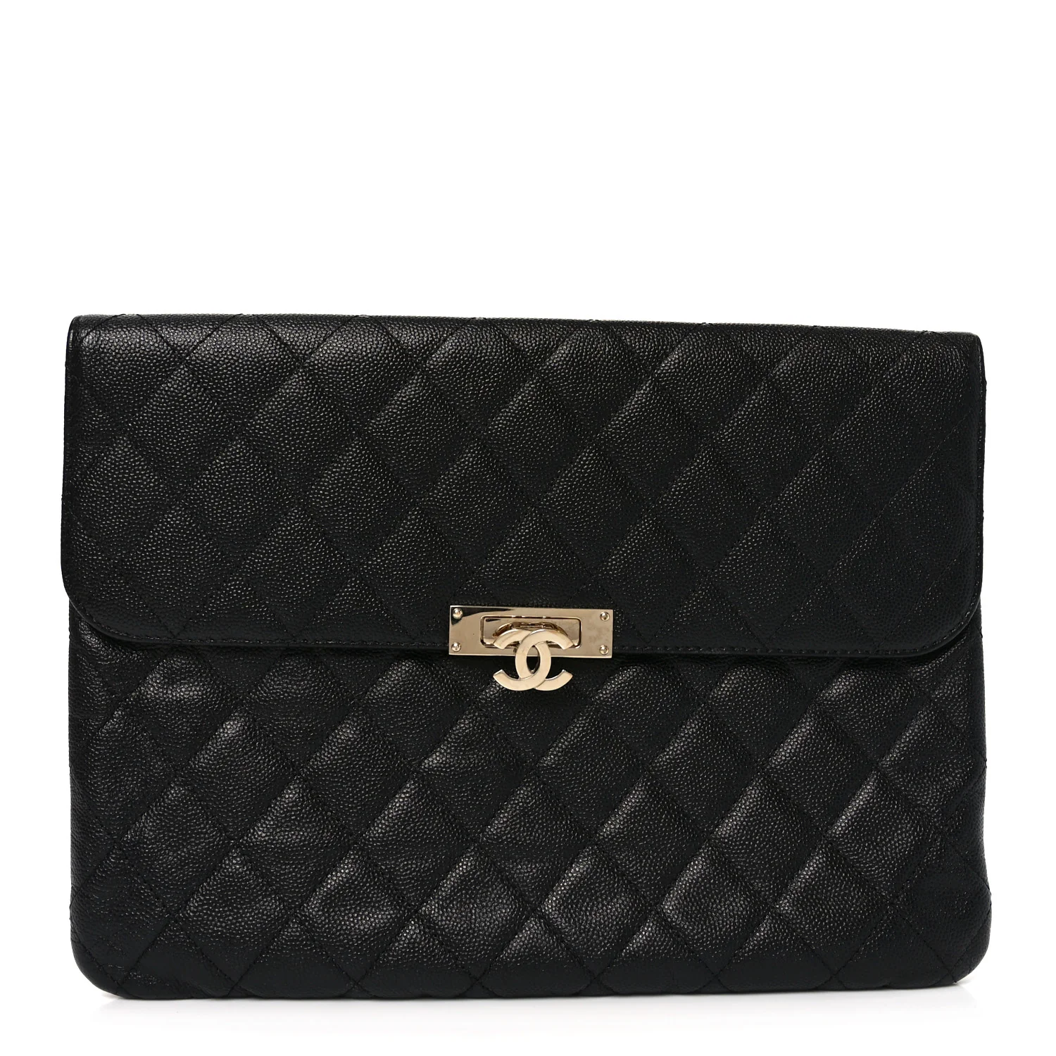 Caviar Quilted Medium Golden Class Pouch Black