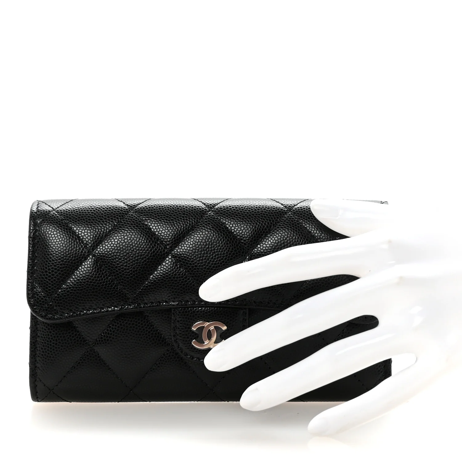 Caviar Quilted Medium Gusset Flap Wallet Black - Image 2