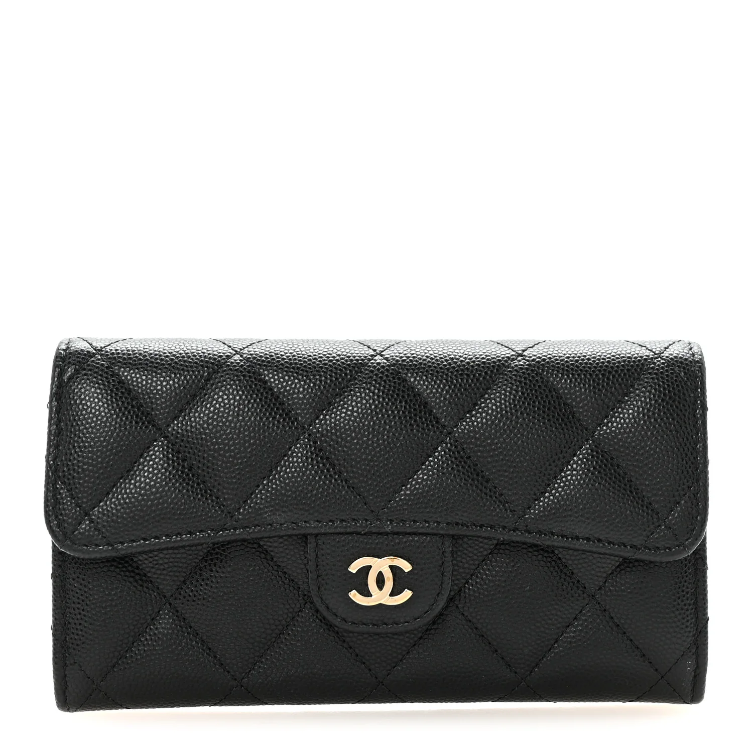 Caviar Quilted Medium Gusset Flap Wallet Black